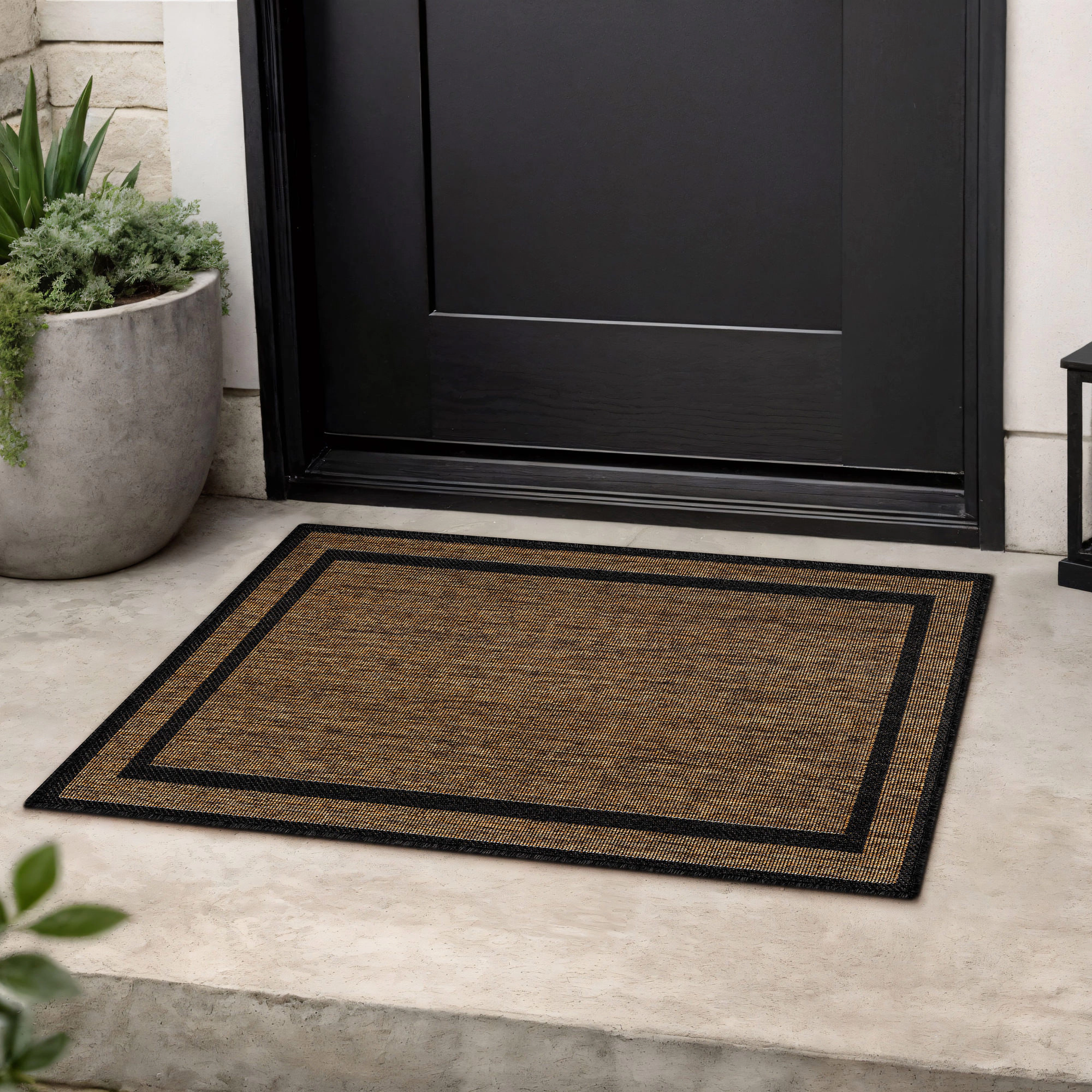 World Rug Gallery Geometric Border Indoor/Outdoor Flat Woven Area - Natural Jute-Style