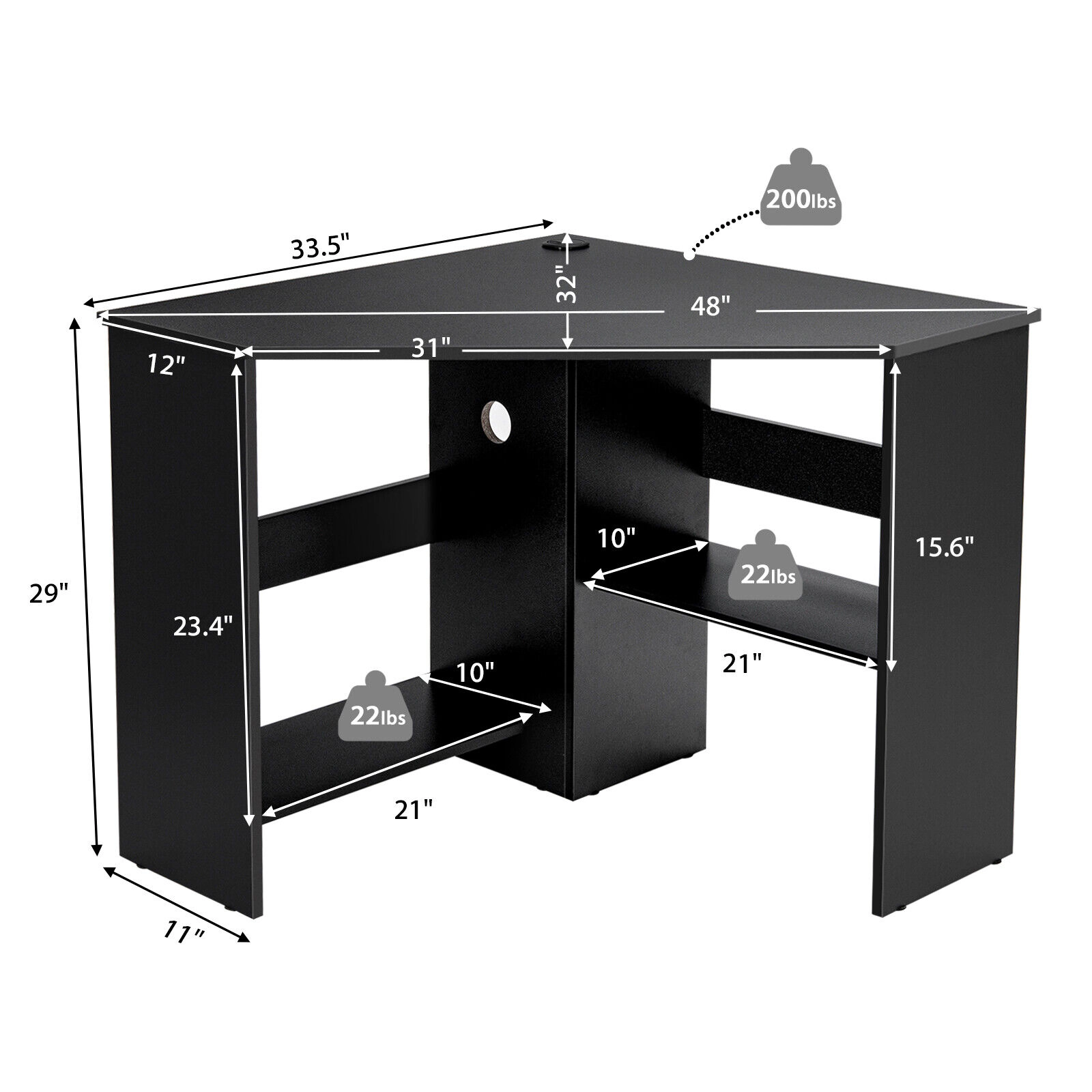 SUGIFT 48-In White Triangle Corner Computer Desk with Storage Shelf
