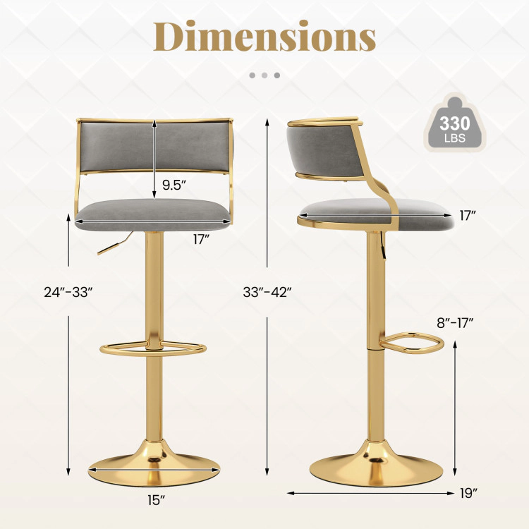 Hivvago Set of 2 Swivel Dutch Velvet Bar Stools with Adjustable Height for Kitchen Island