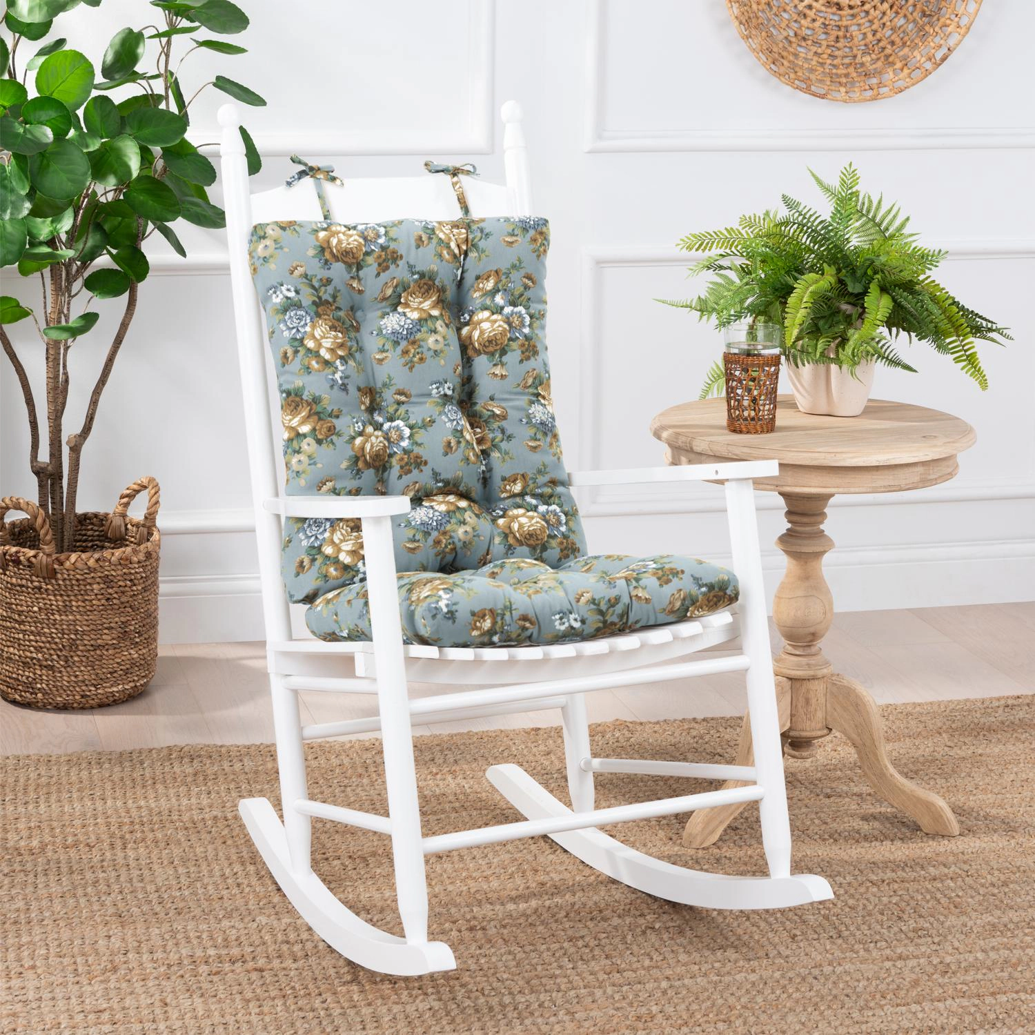 Ellis Bella Rose Stylish Medium Scale Printed Floral Pattern Ties to Secure Rocker Set 18"x24" Wedge