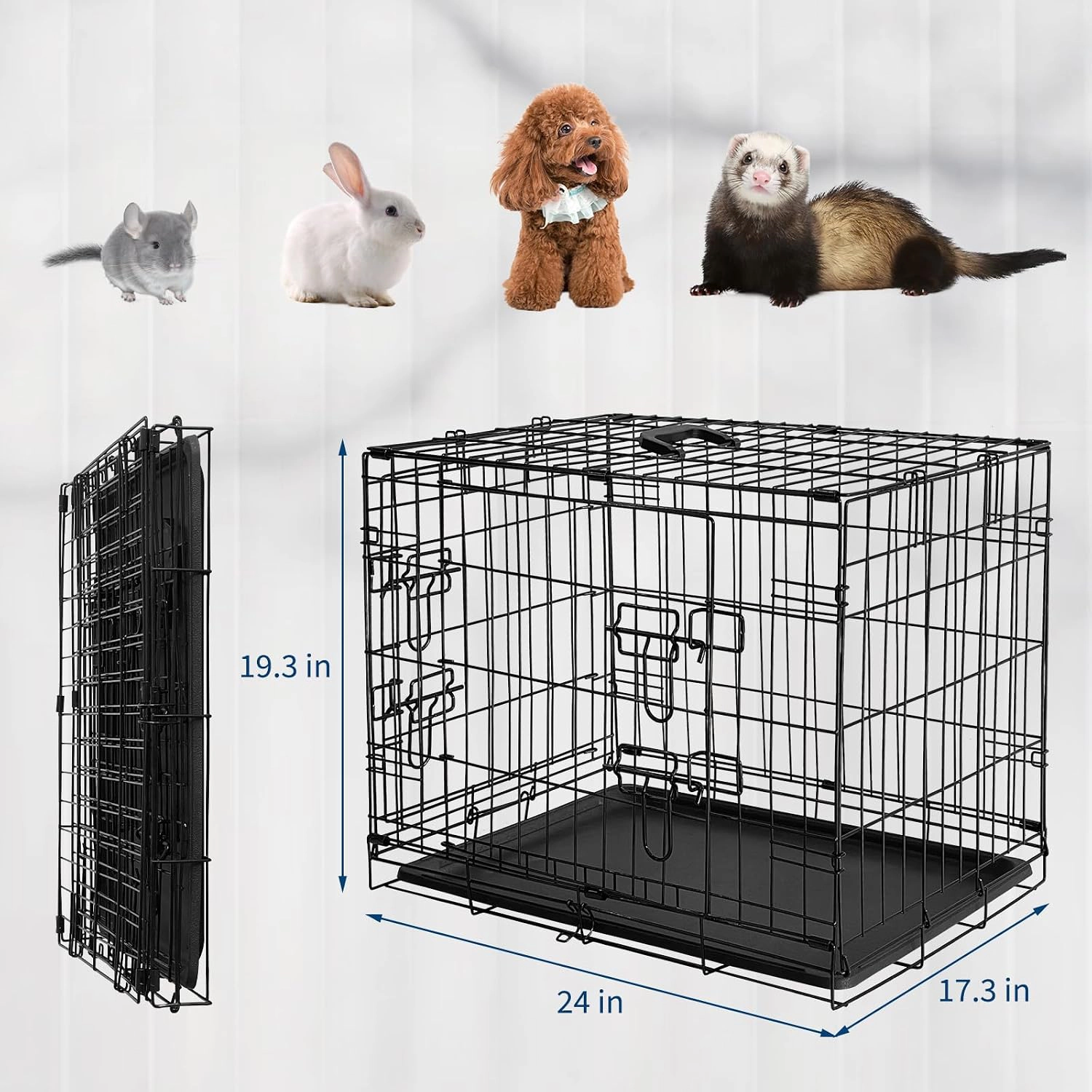 60x44x49cm Foldable Metal Wire Rabbit Cage, Indoor-Outdoor Small Animal Pet Hutch