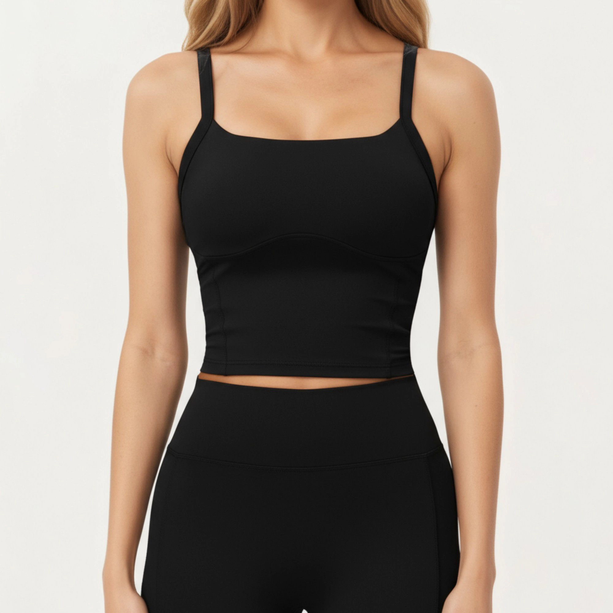 Anna-Kaci Women's Fitted Active Tank Top with Square Neckline, Supportive Built-In Shelf Layer and Smooth Stretch Fabric