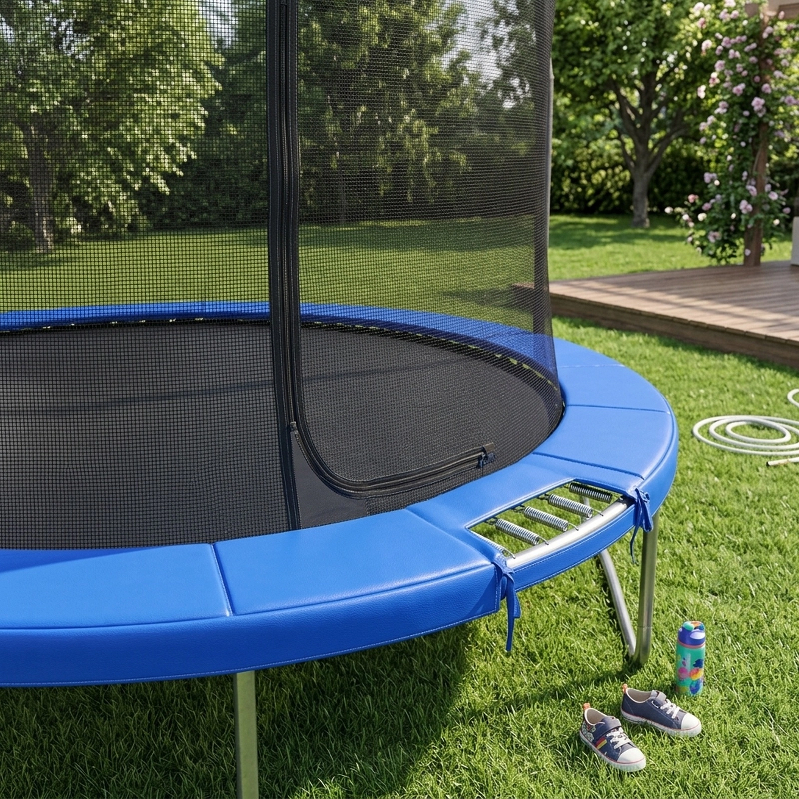 12-ft Trampoline Safety Pad Replacement Waterproof Spring Cover 0.6-in EPE Foam Elastic Straps Round Frames Blue