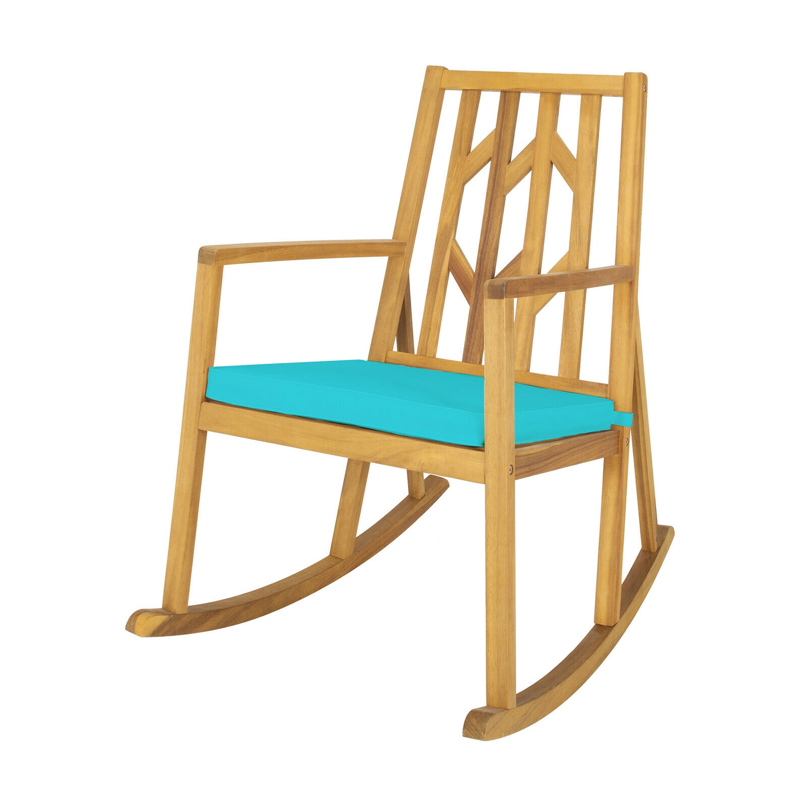SUGIFT Patio Rocking Chair Sofa with Armrest and Cushion 350-Lb Capacity Natural Chair with Turquoise Cushion