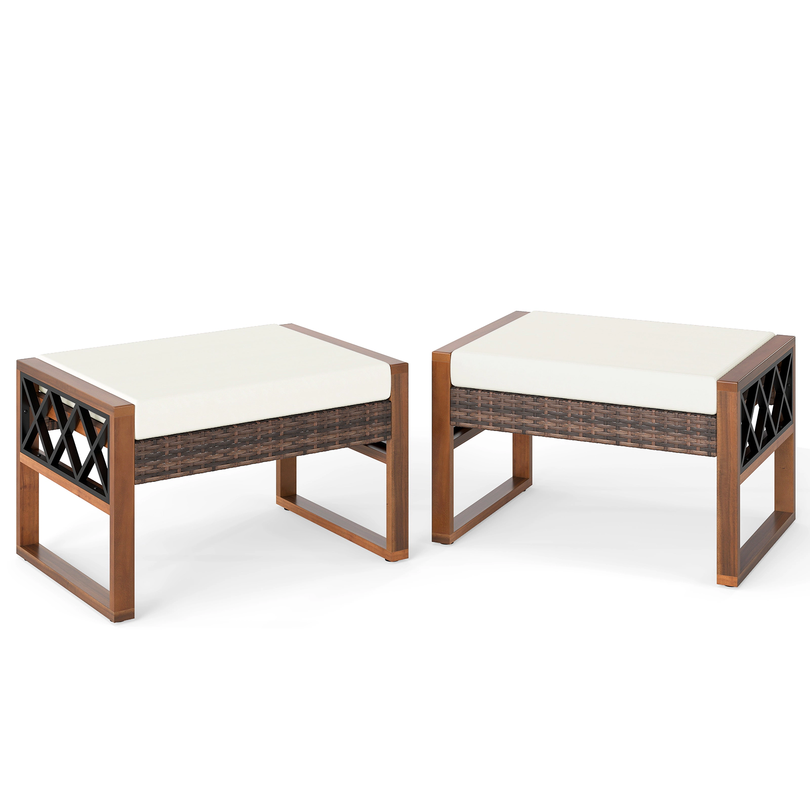 SUGIFT PE Rattan Wicker Patio Ottomans Set of 2 with Removable Cushions 400-lb Capacity Mix Brown Beige