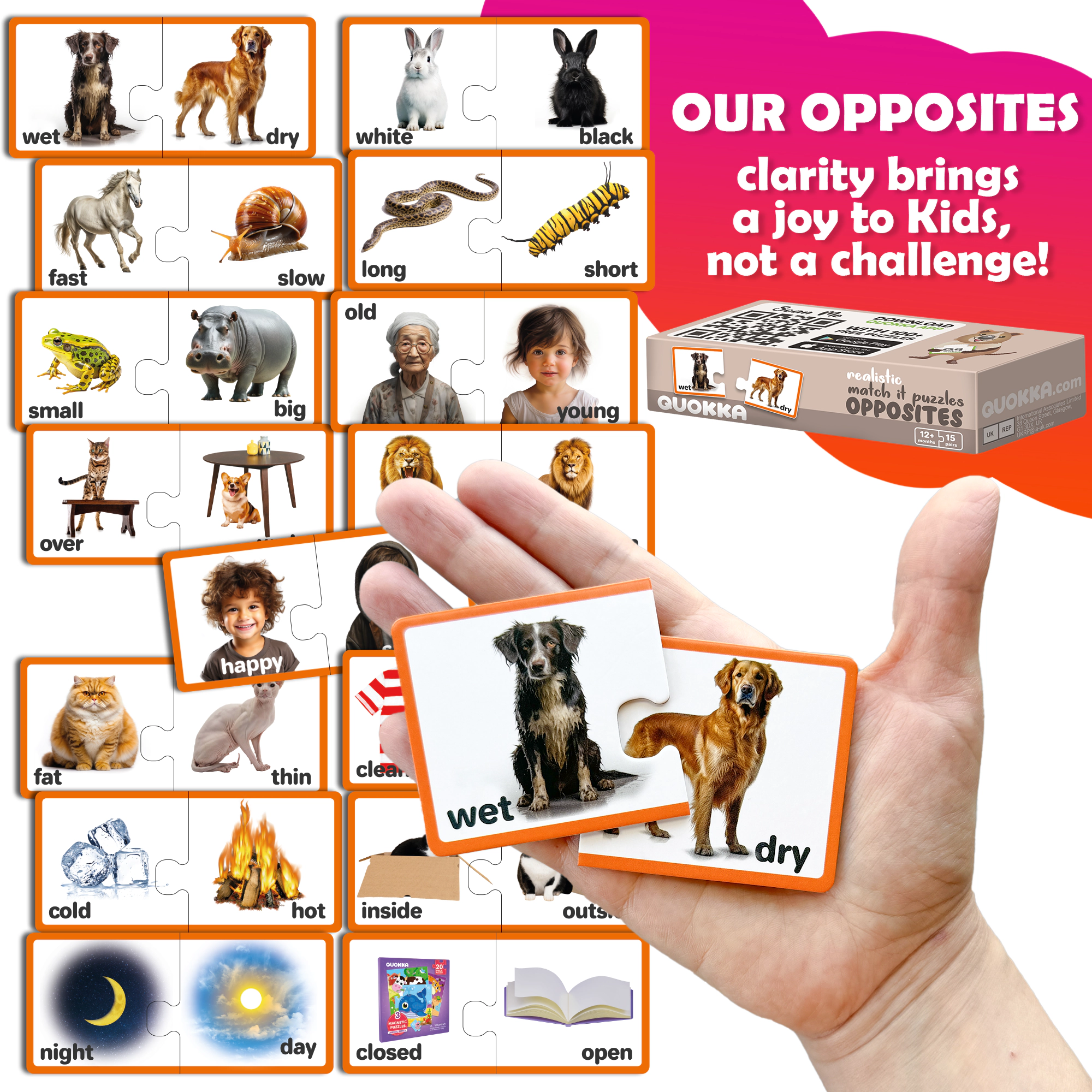 QUOKKA Matching Puzzles for Toddlers, Numbers, Animals & Opposites Learning Cards, 5-Pack Set