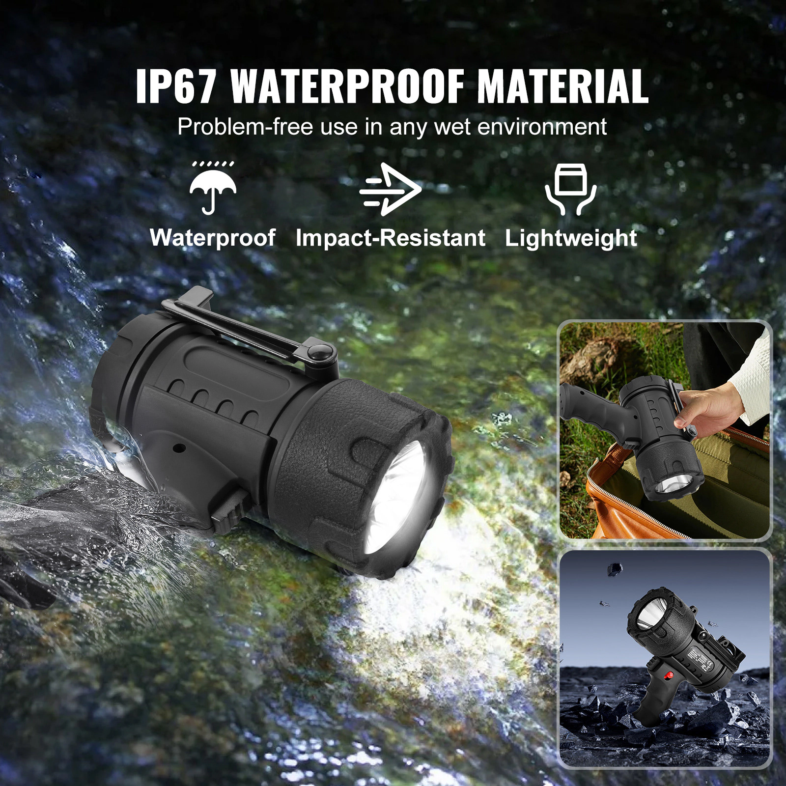 HONGGE Rechargeable Spotlight Flashlight, Lumens, IP67 Waterproof Handheld LED Spot Light