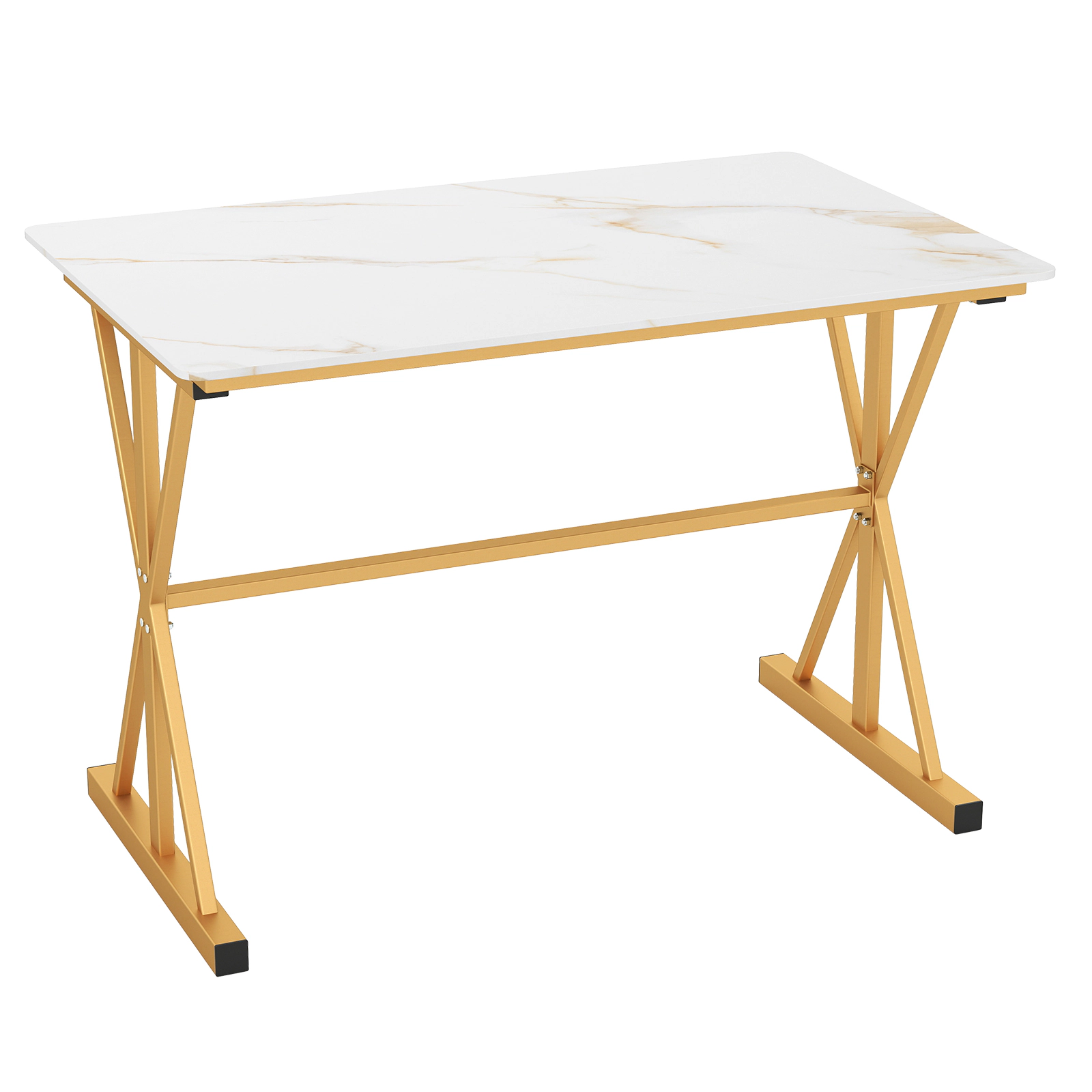LJG 44 Inches Sintered Stone Dining Table with Metal Frame and Faux Marble Tabletop