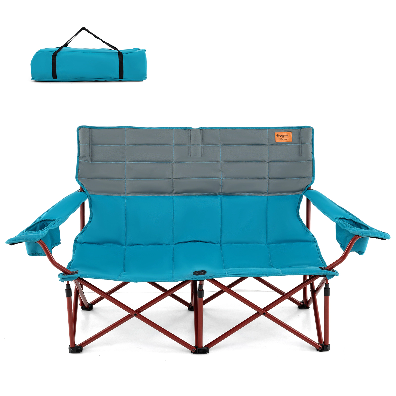LJG Oversized Camping Chair Folding Loveseat Couch with Cup Holders & Thick Padding