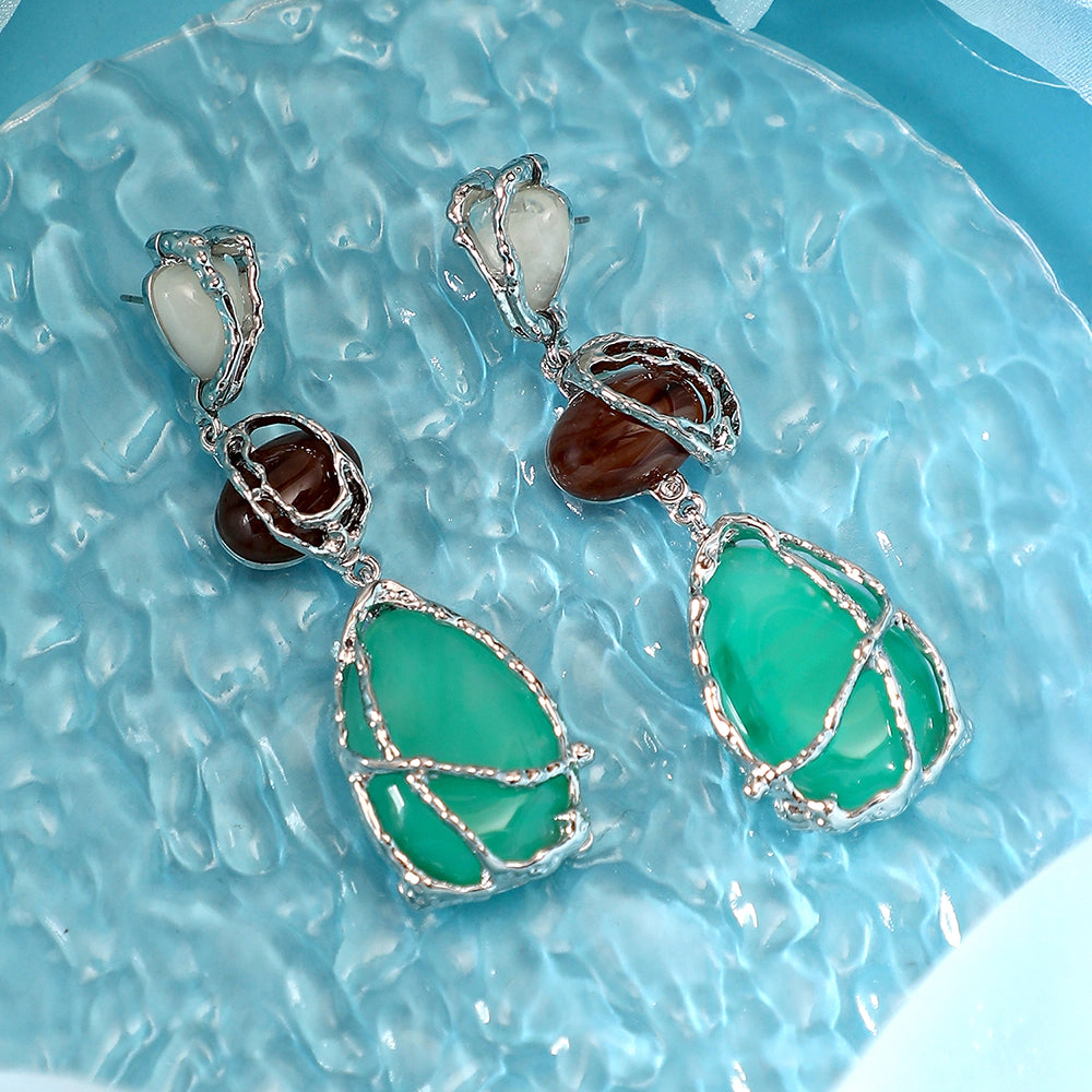 SOHI Women's Metallic Silver Veined Teardrop Drop Earrings