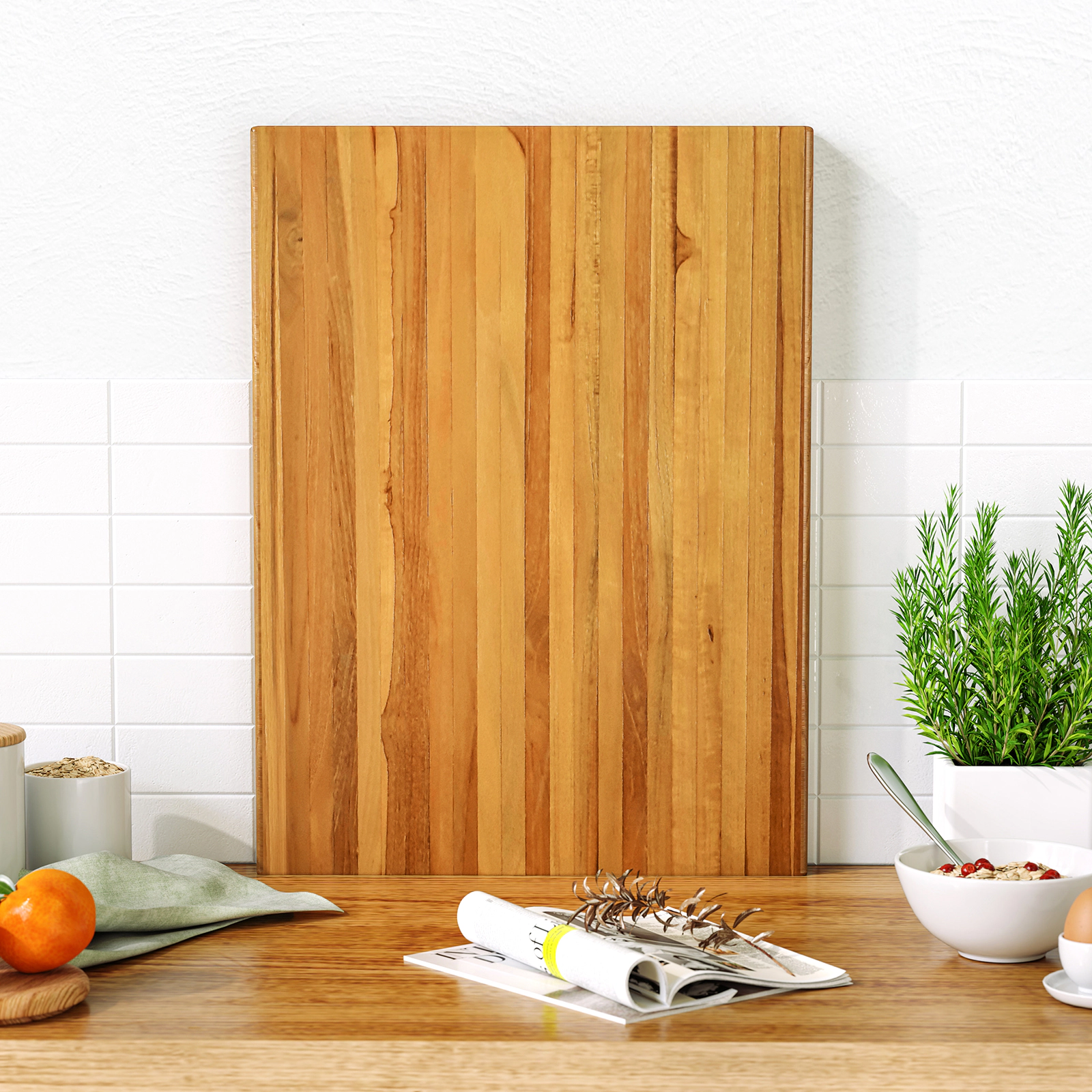 SUGIFT Natural 24-in Extra Large Teak Wood Reversible Butcher Block Cutting Board with Handles for Kitchen