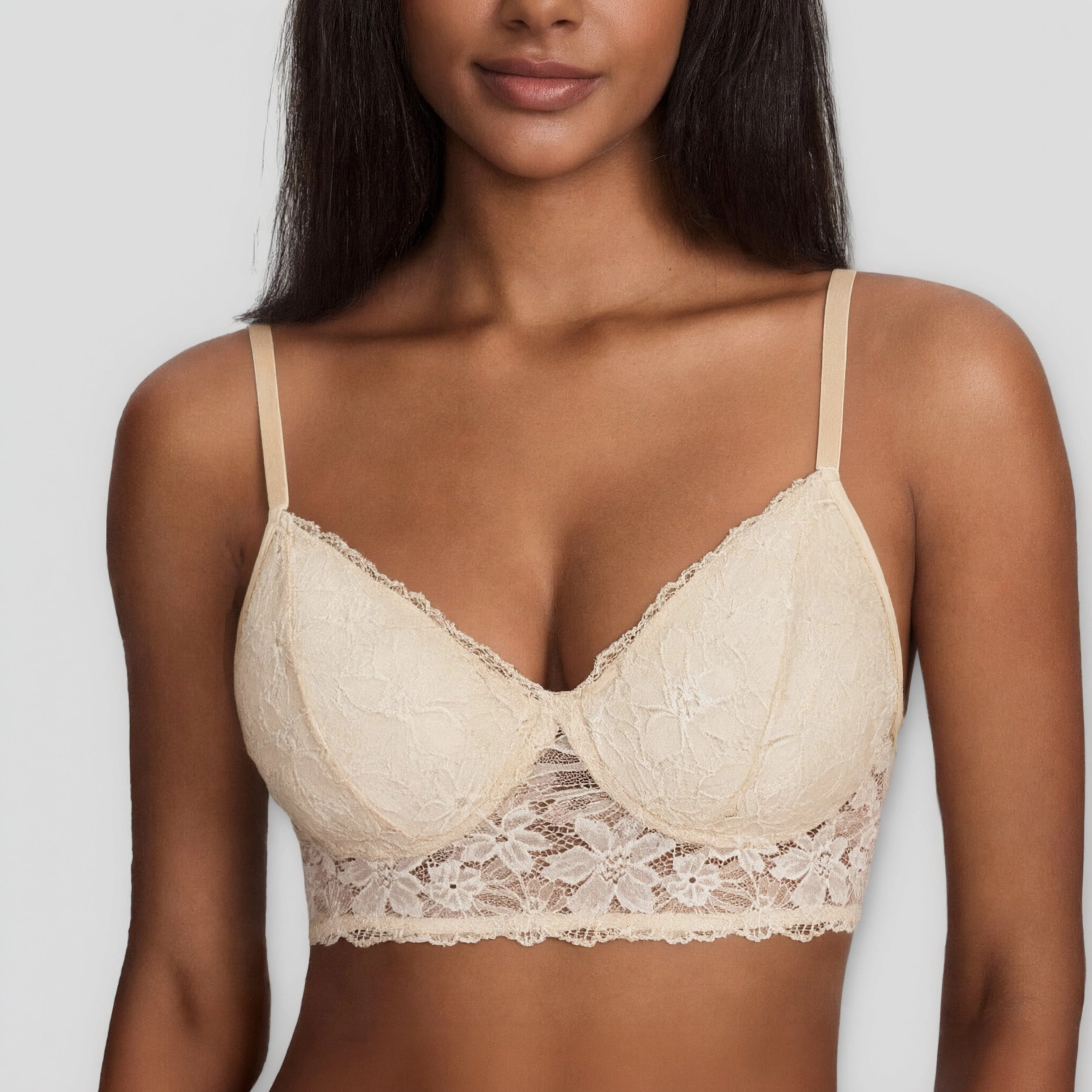 Avidlove Women's Lace V Neck Wireless Double Layered Strappy Bralette