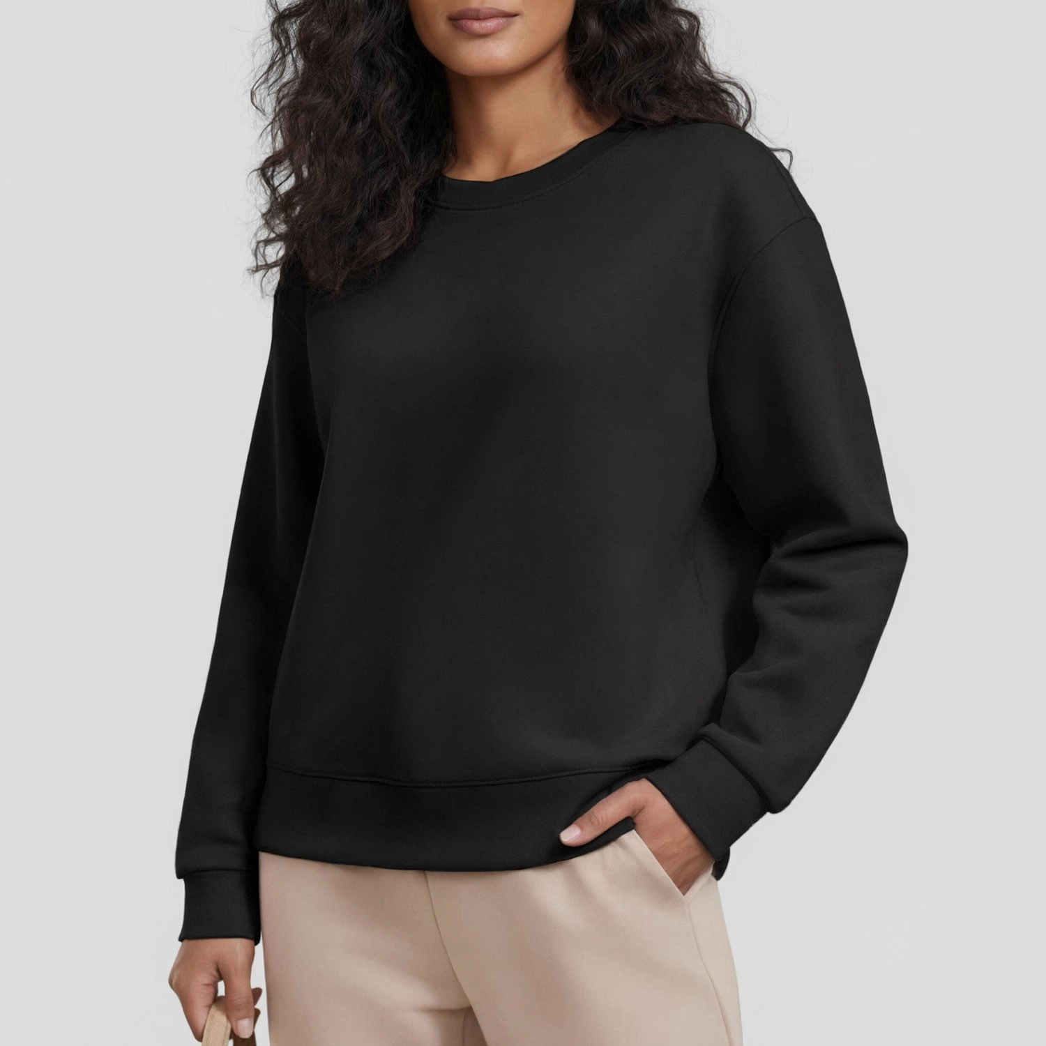 Pinspark Women's Long Sleeve Crew Neck Solid Sweatshirt
