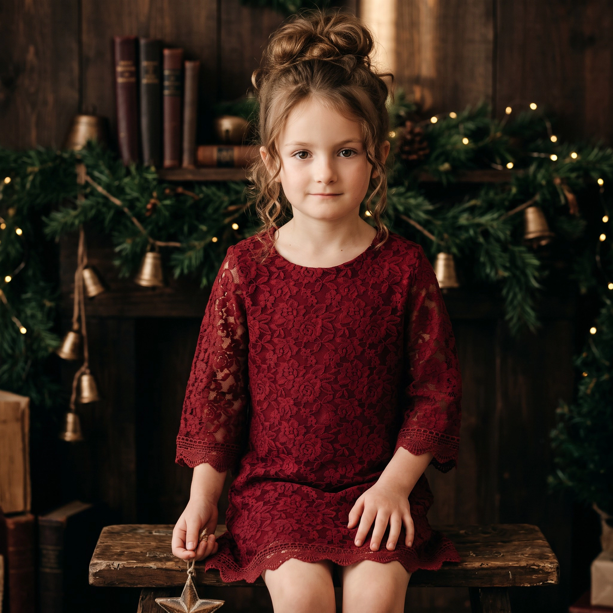 2Bunnies Girls' 12M-12Y Boho Country Rustic Lace Scalloped Trim Sleeve Flower Girl Dress