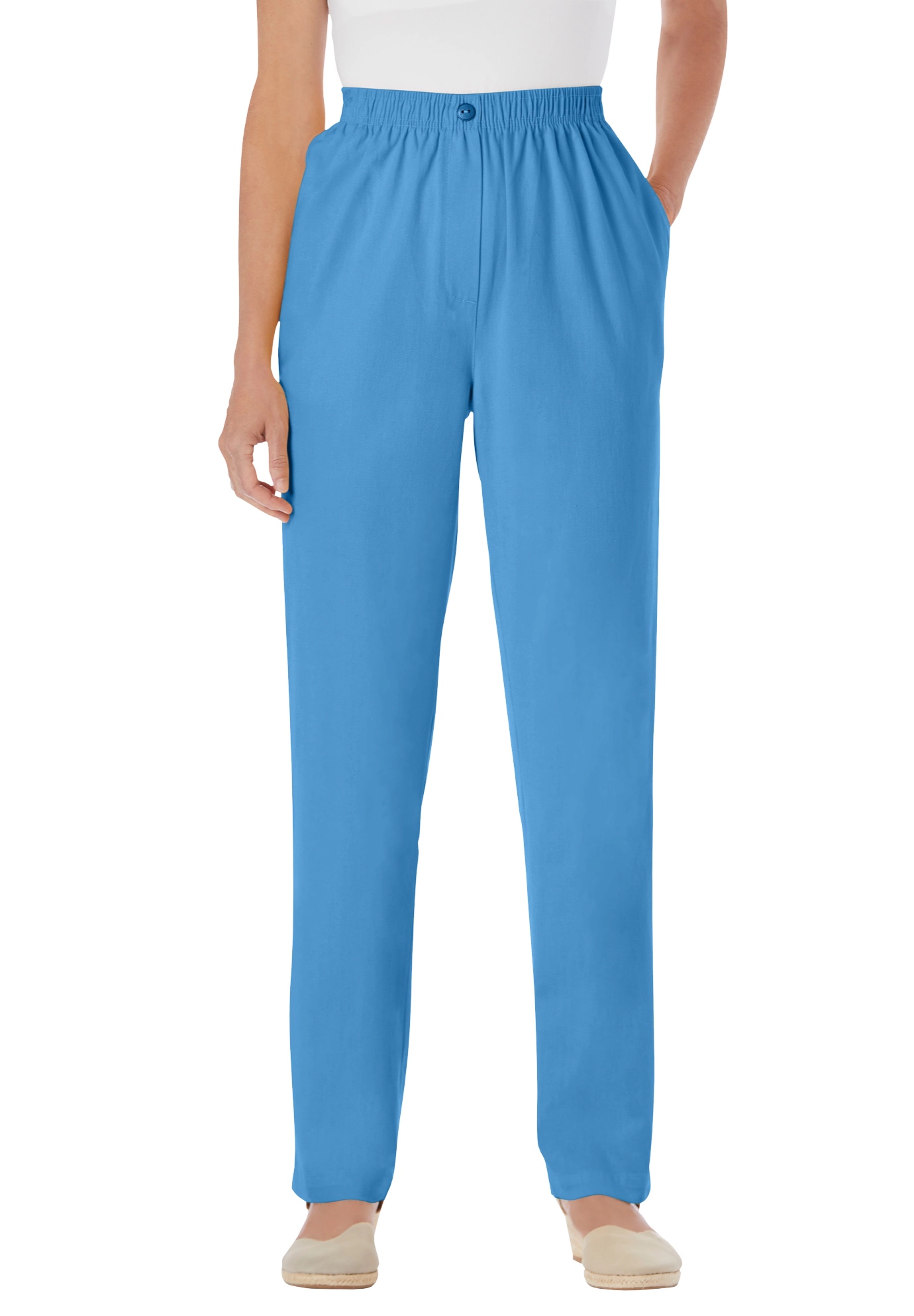 Woman Within Plus 7-Day Straight-Leg Elastic-Waist Cotton Denim Pant