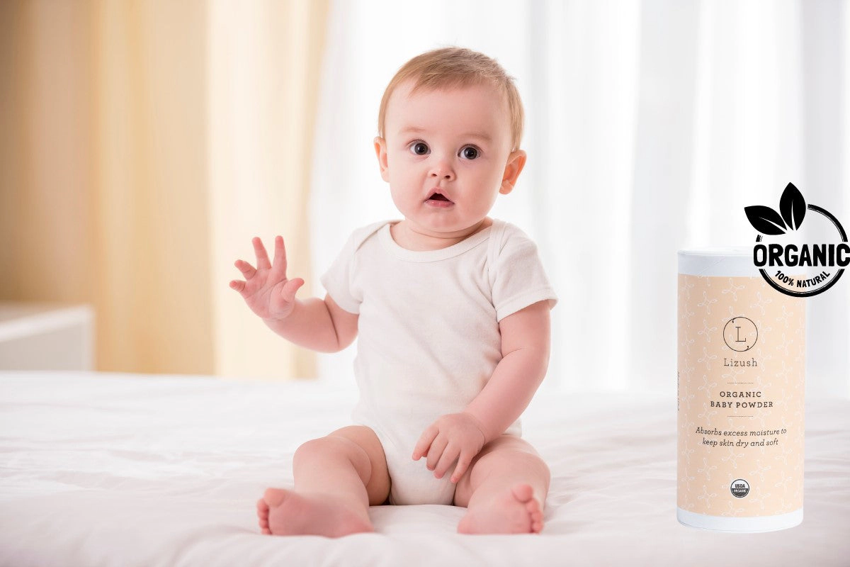 Lizush 2 x Organic Baby Powder - Talc-Free, USDA Organic, 3 oz