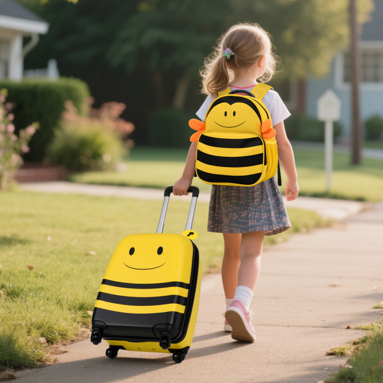 Hivvago 2 Pieces Kids Luggage Set on Wheels with Anti-Lose Rope and Retractable Rod