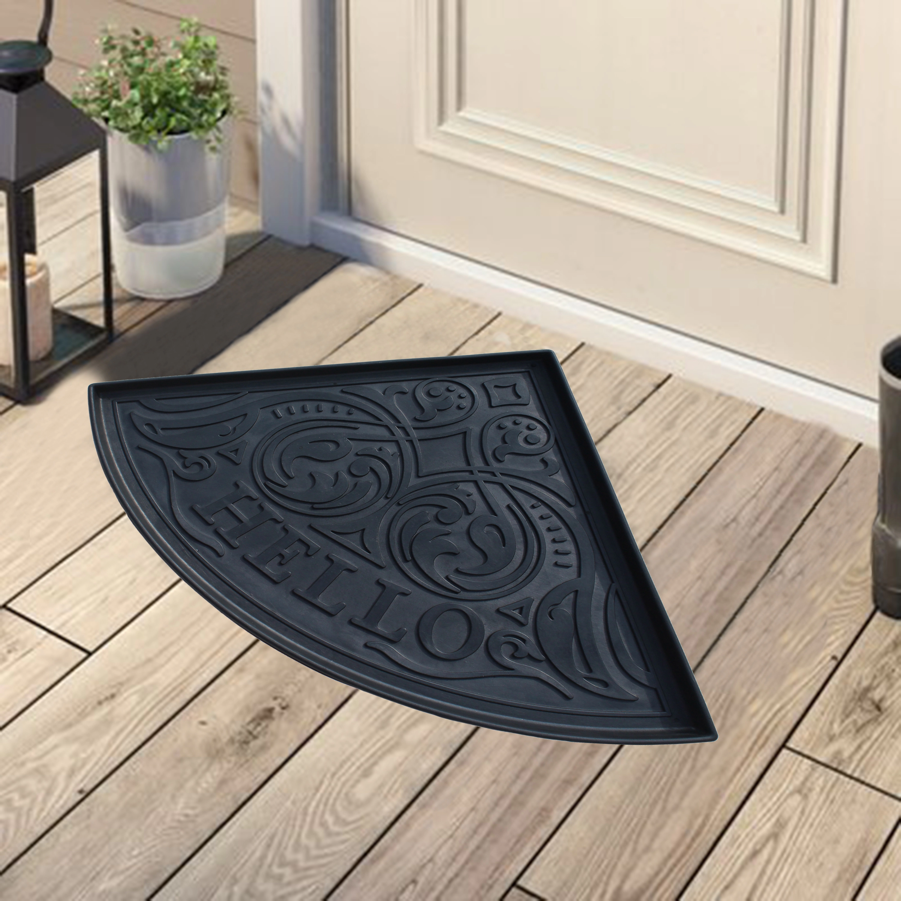 A1 Home Collection Heavy Duty Rubber Boot Tray Multi-Purpose Non-Slip Shoe Mat, Hello Triangle, 21.6 x 21.6 Inches