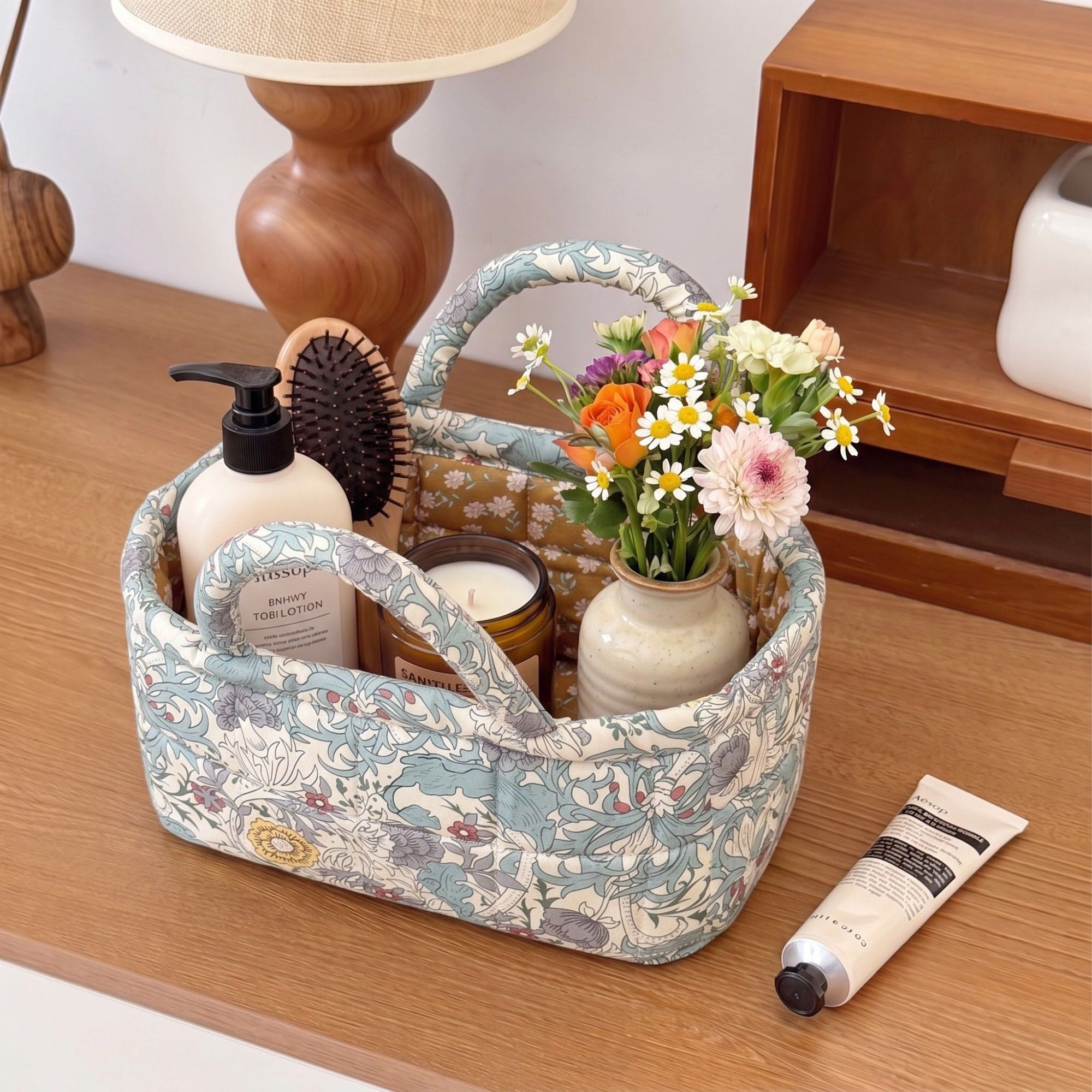Alilang Women Floral Print Quilted Organizer Tote Bag with Multiple Pockets and Carry Handles