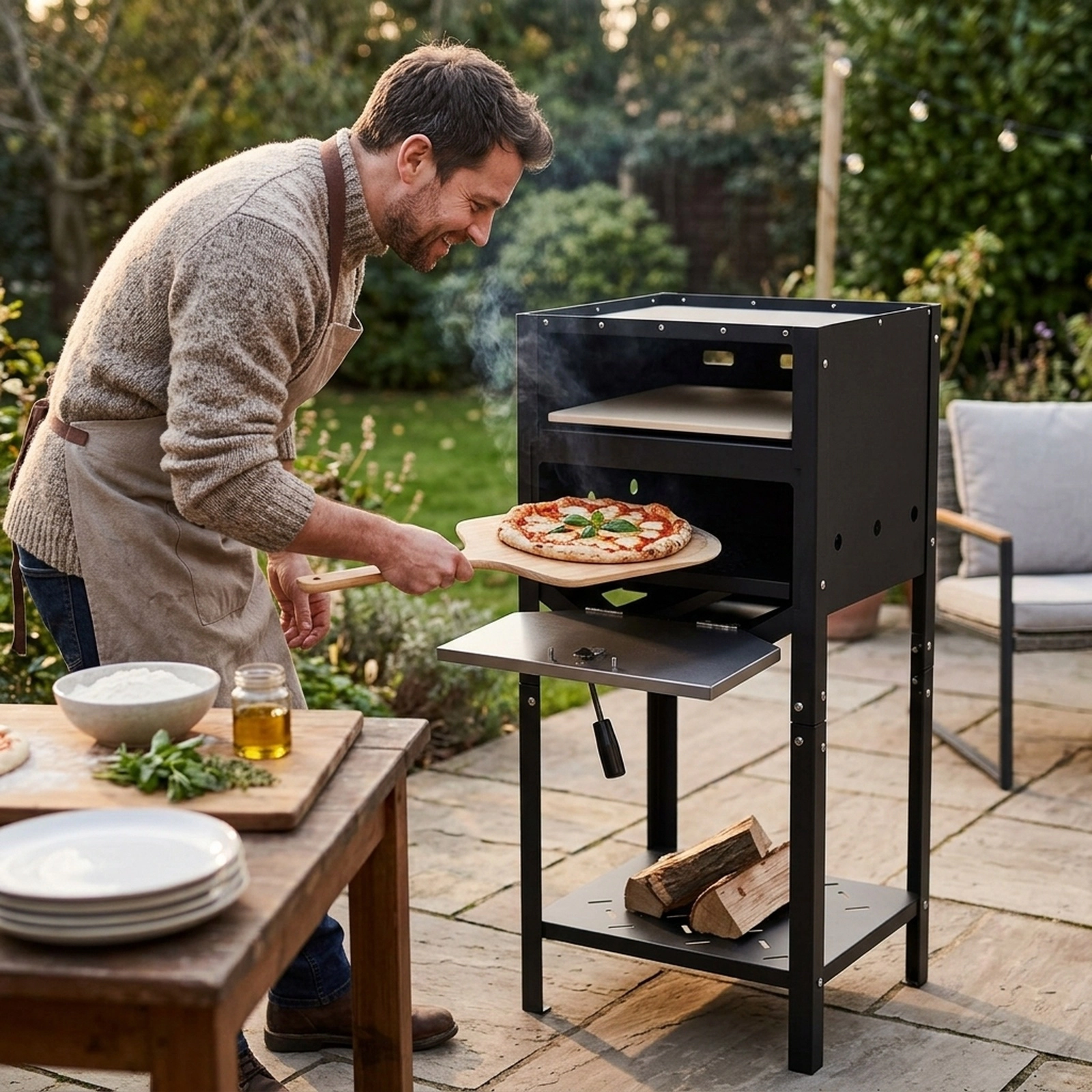 SUGIFT 12-in Outdoor Pizza Oven Ash Tray Wood Storage Shelf Pizza Stone Peel 950 F Max 15 x 12.5 x 34-in 29-lb Black