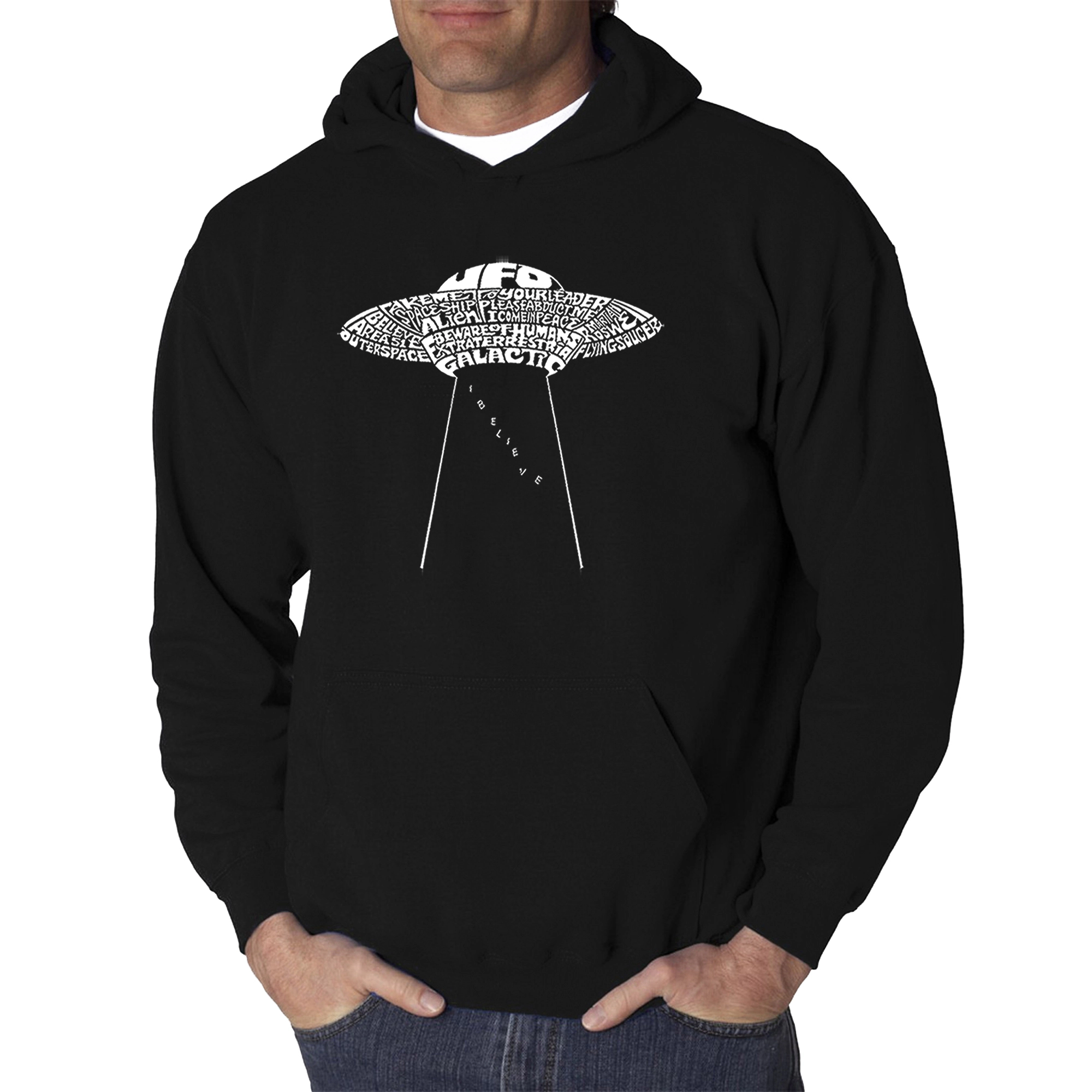 LA Pop Art Flying Saucer UFO - Men's Word Hooded Sweatshirt