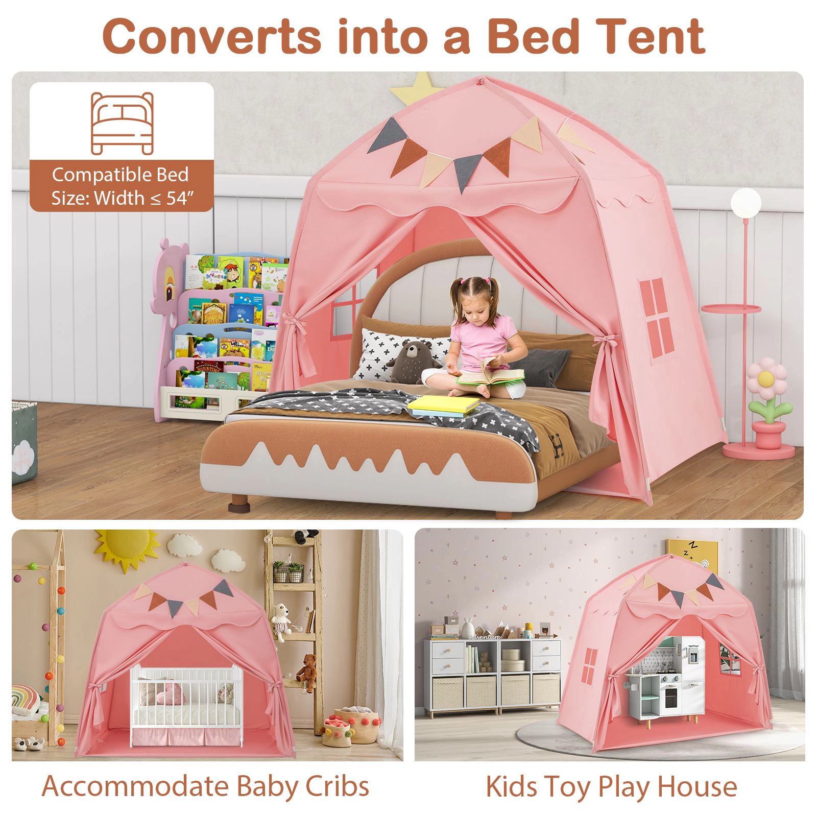 SlickBlue Indoor Kids Playhouse Tent with Windows, Curtains & Spacious Design