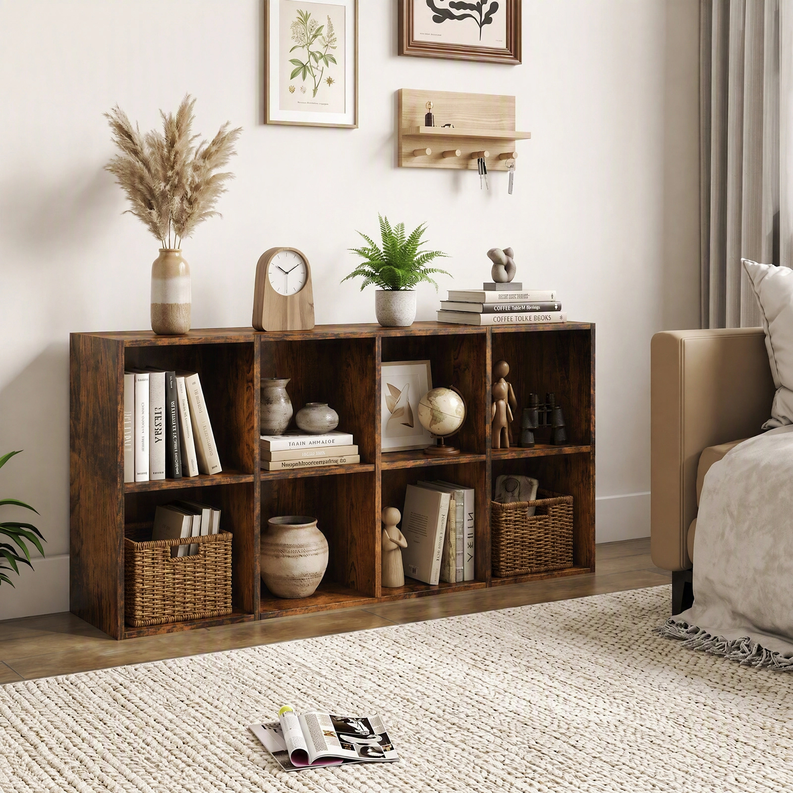 Costway 8-Cube Bookcase Bookshelf with 2 Anti-Tipping Kits Storage Organizer,Natural Natural