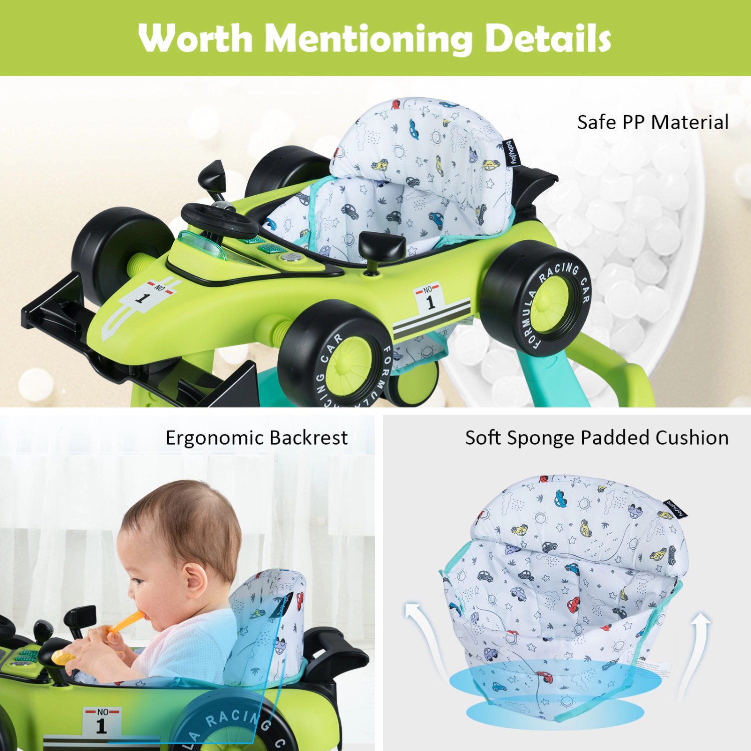 SlickBlue 4-in-1 Baby Walker Activity Center with Adjustable Height