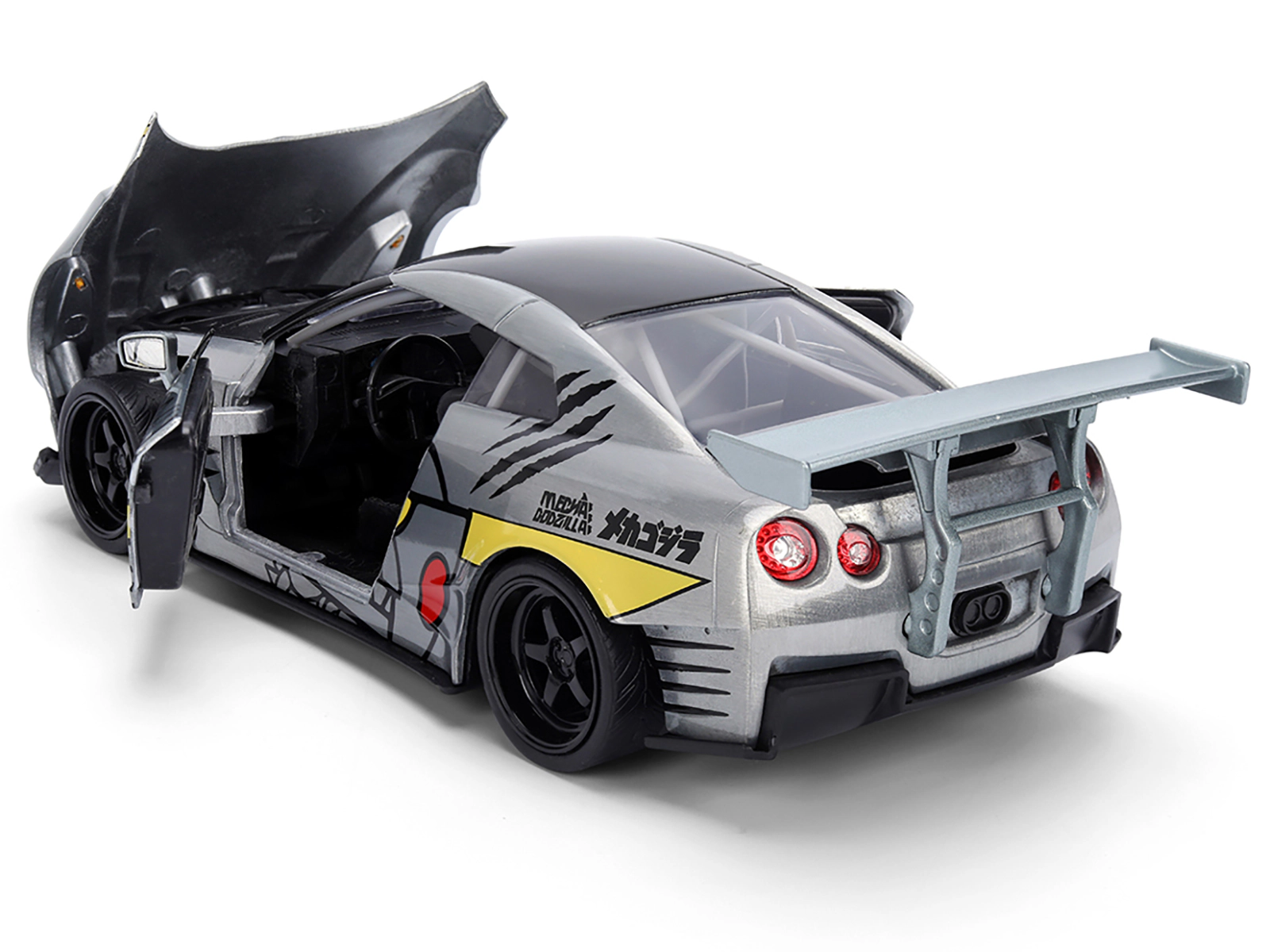 Jada 2009 Nissan GT-R (R35) Ben Sopra Brushed Metal with Black Top and Graphics and Mechagodzilla Diecast