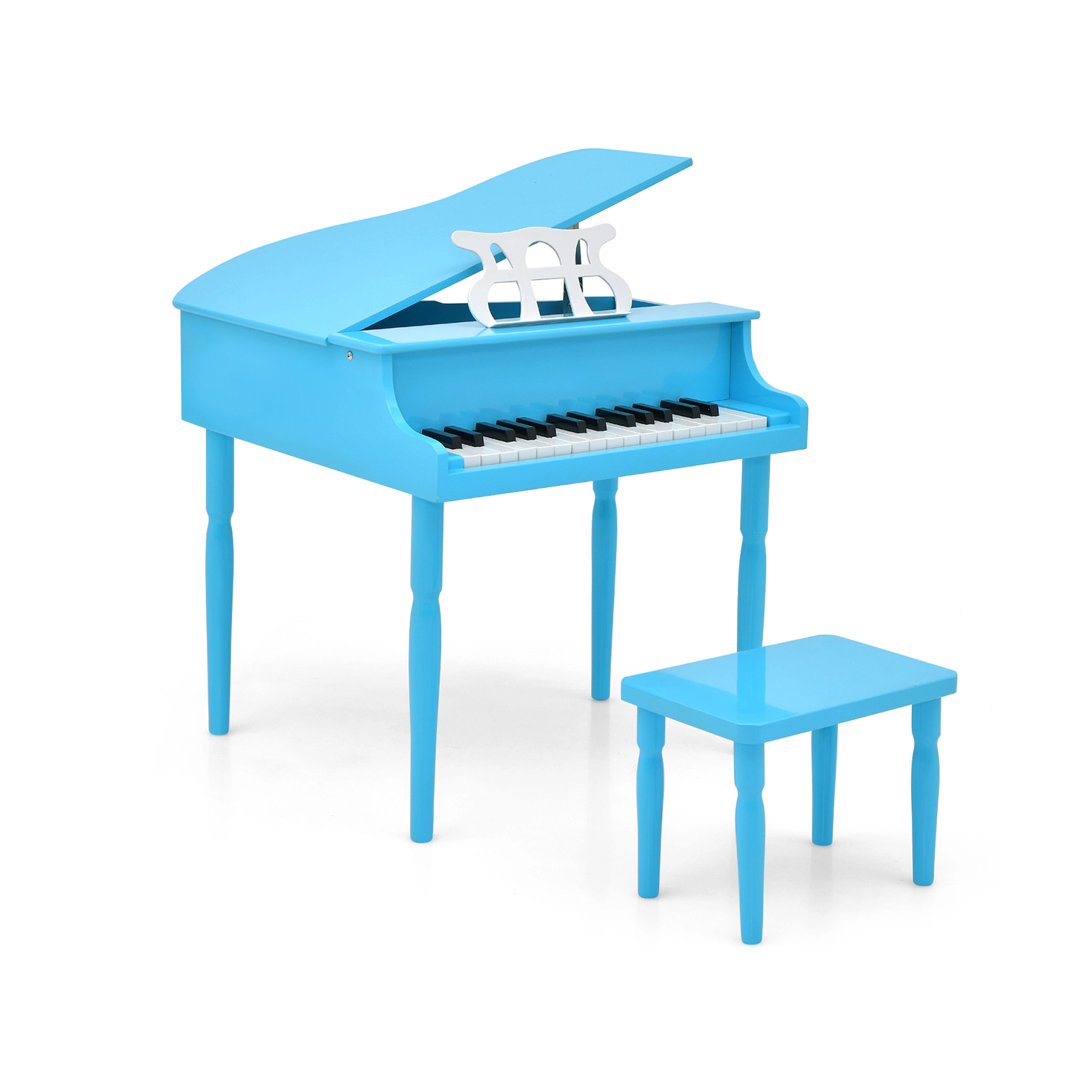 SUGIFT Blue 30-Key Wood Kids Grand Piano with Bench Music Rack Safety Hinges and Straight Leg Structure