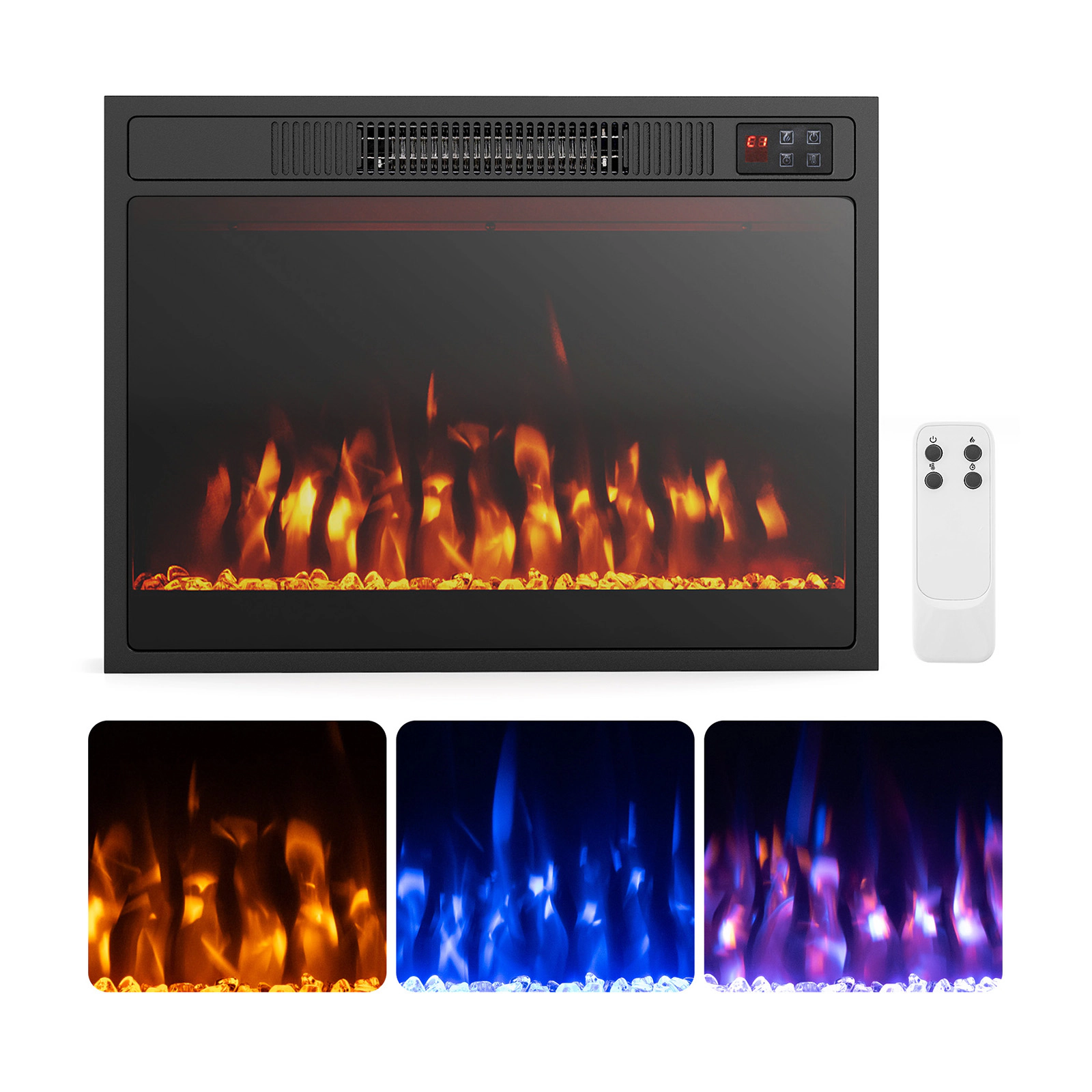 SUGIFT 23-in 3 Flame Colors Crystal Ember Bed Electric Fireplace Insert 24.2-in x 5.1-in x 17.7-in 1500W Black