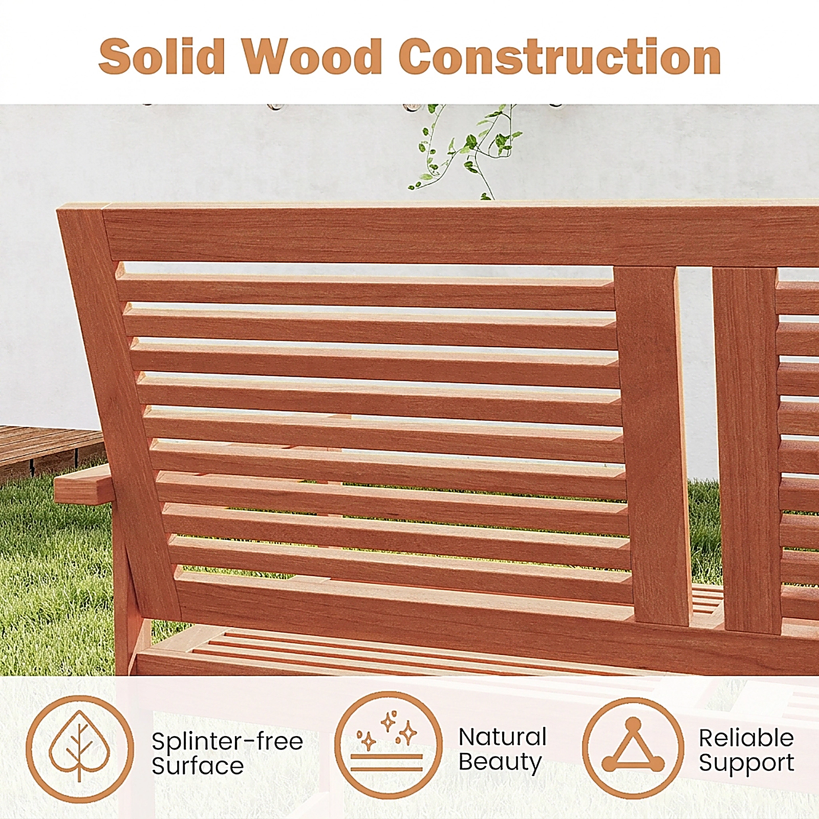 SUGIFT 46 in Outdoor Wooden Bench Natural 2-Person Patio Bench with Slatted Back and Seat