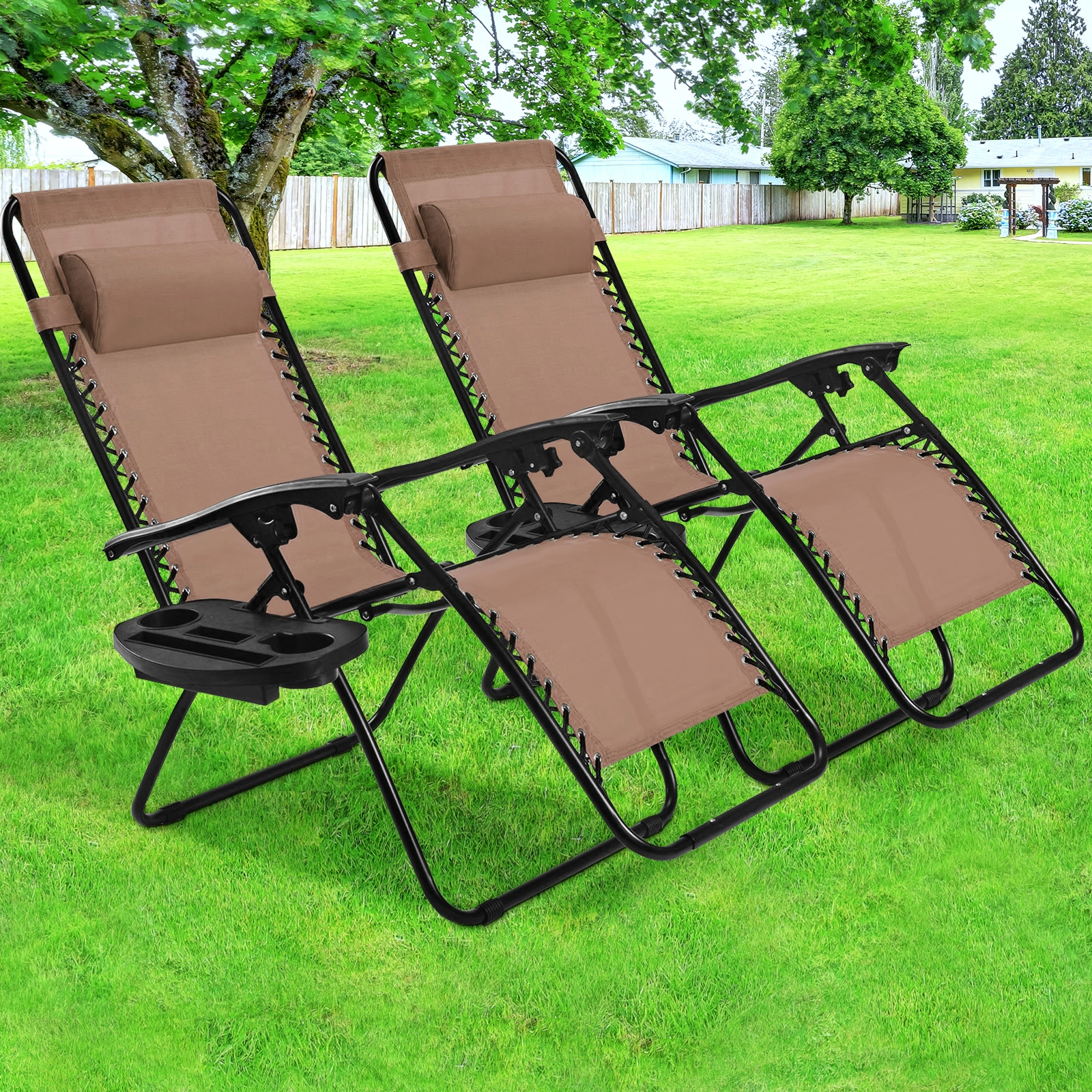 SUGIFT Set of 2 Brown Zero Gravity Reclining Chairs, 310-lb Capacity