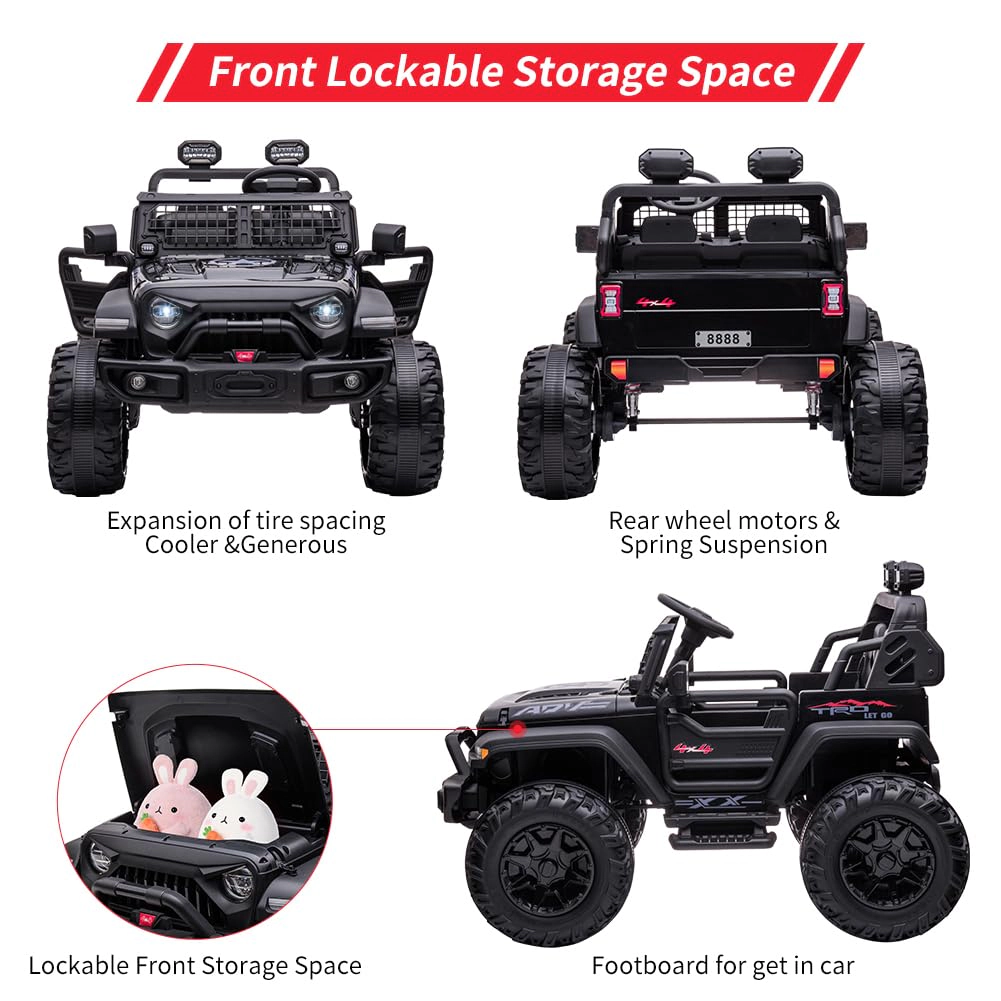 24V Kids 2-Seater Ride On Truck w/ Remote, 2×120W Motors, 20" Seat, 15.5" Wheels, LED Lights, FM, Music & Storage