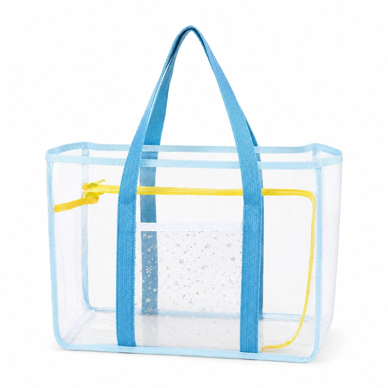 Alilang Women's Clear PVC Beach Tote Bag with Front Pocket and Shoulder Handles, Mint Green