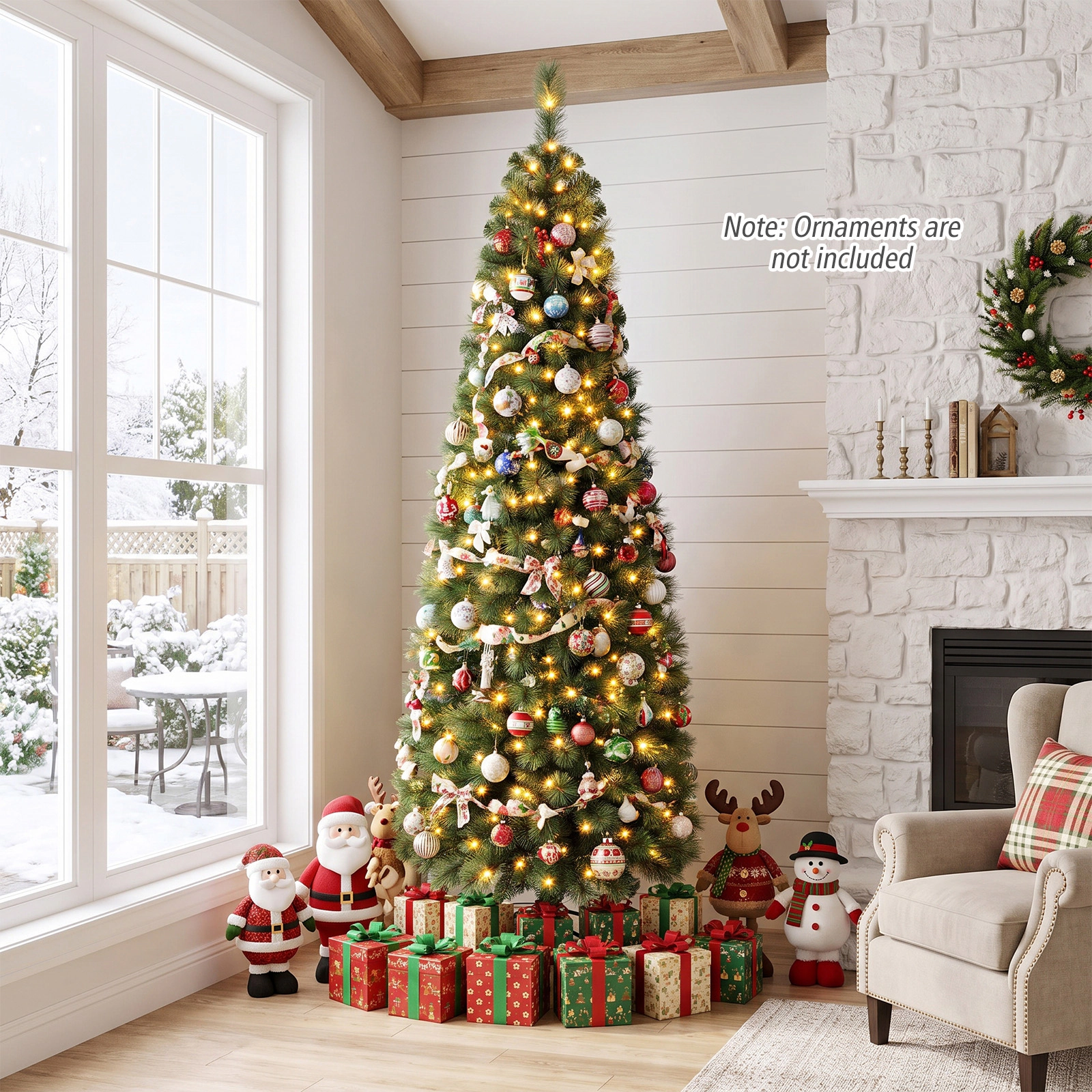 Costway 7ft Pre-lit PVC Artificial Half Christmas Tree w/ 450 Branch Tips & 150 Lights