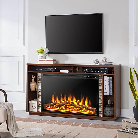 SUGIFT Adjustable Flame Electric Fireplace Recessed Heater 34- or 37-in Black 5100-BTU 750W/1500W with Timer and Remote