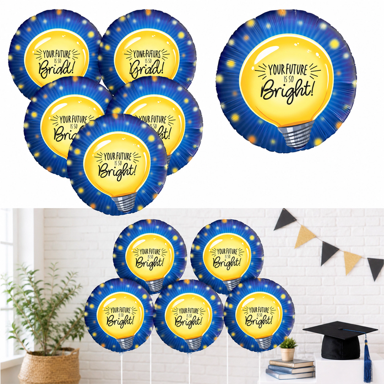 LoonBalloon Graduation "Your Future Is So Bright" Foil Balloon 5-Pack