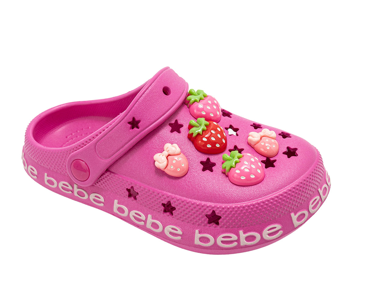 bebe Girl's EVA Lightweight Clogs - Slip On Comfy Shoes with Fruit Charms