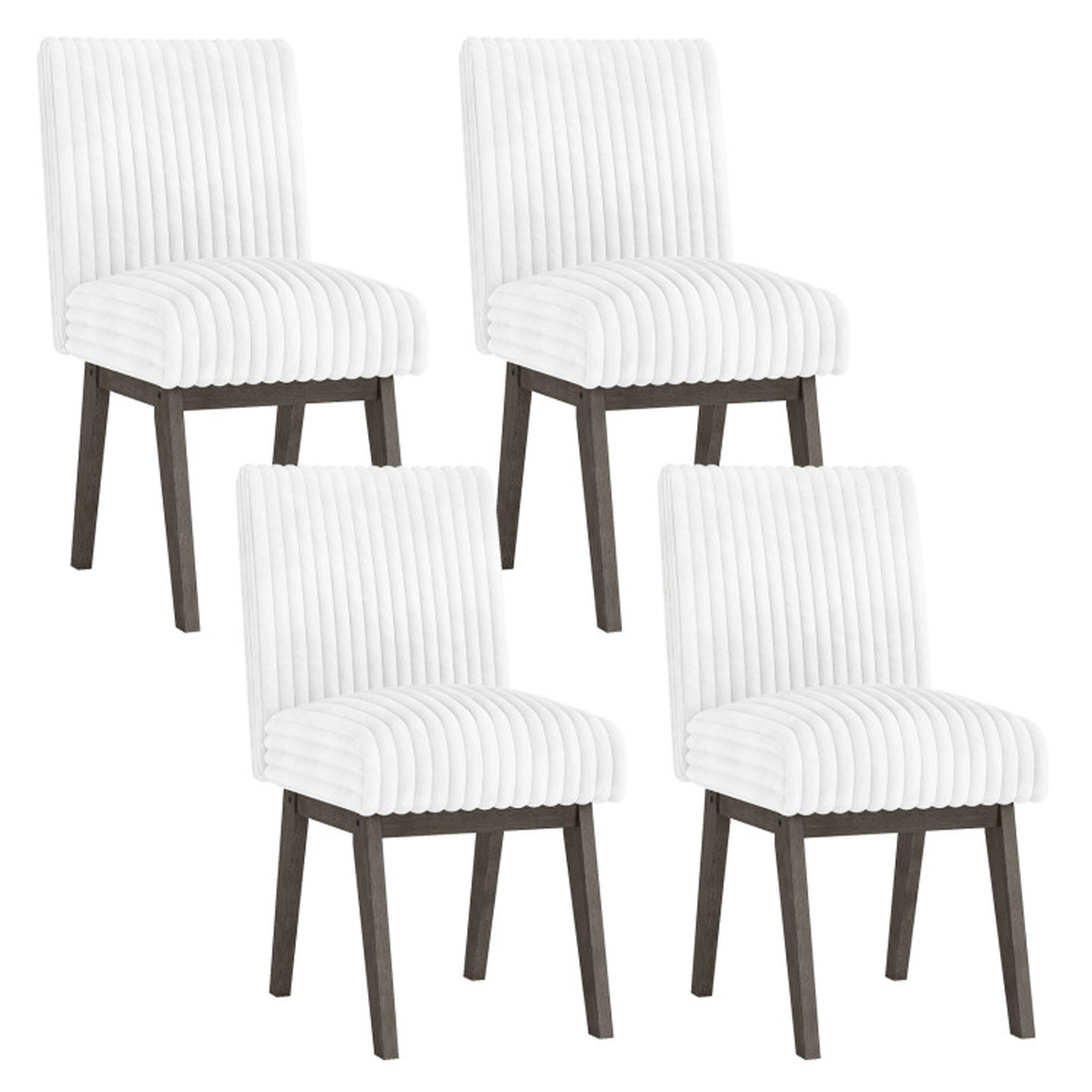 SUGIFT White Channel Tufted Flannel Upholstered Rubber Wood Legs Set of 4 Dining Chairs