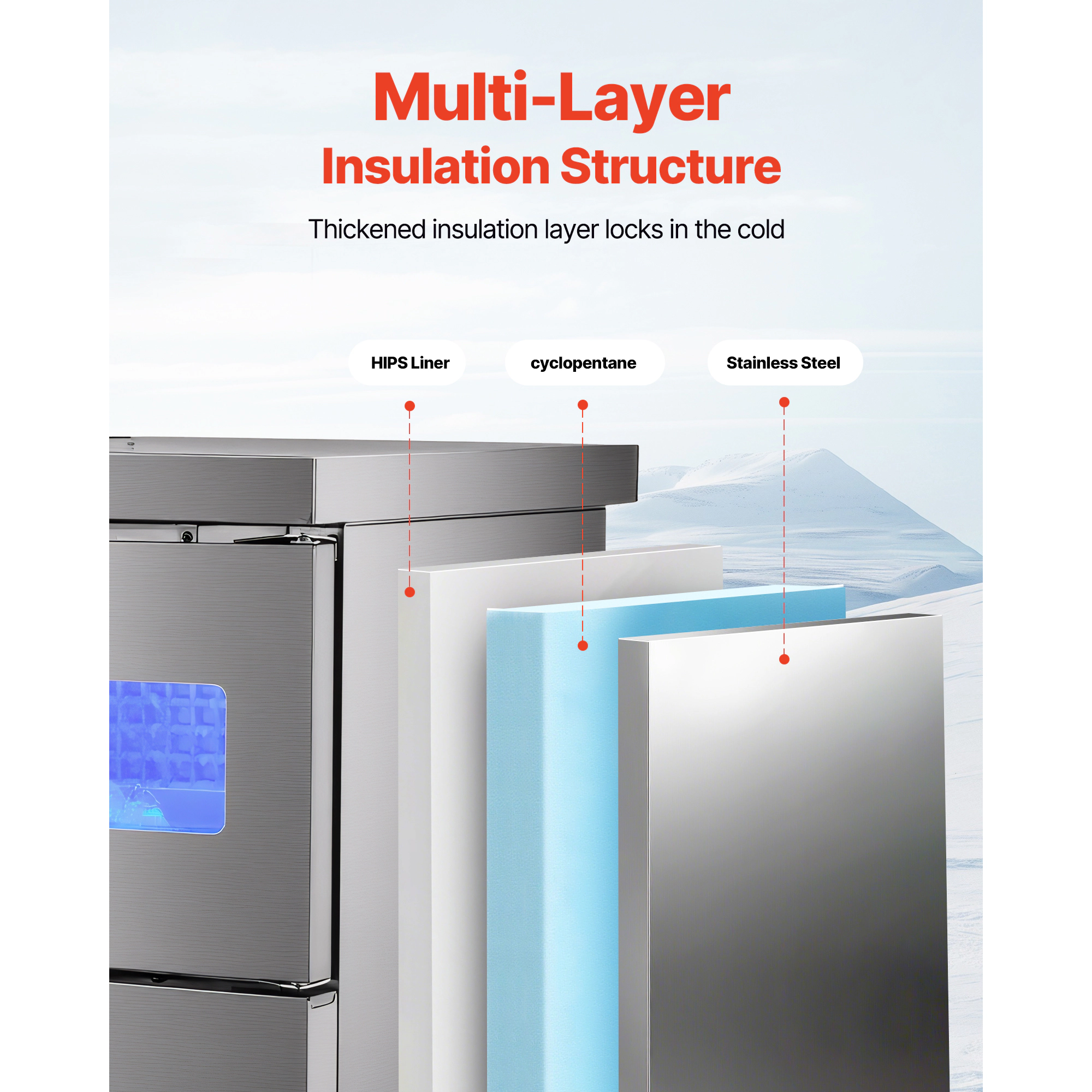 HONGGE Commercial Ice Maker Machine, Stainless Steel Ice Machine with Worktop, Storage & Cubes/Cycle