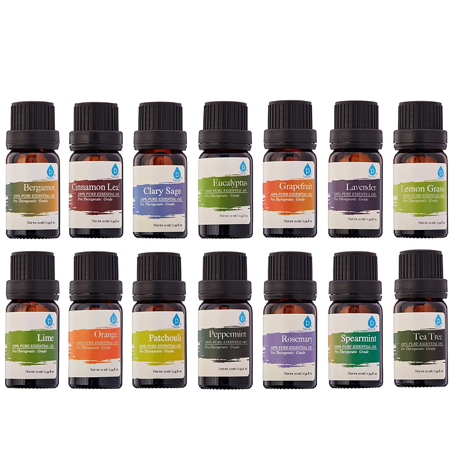 Pursonic Unisex 14 pack of 100% Pure Essential Aromatherapy Oils
