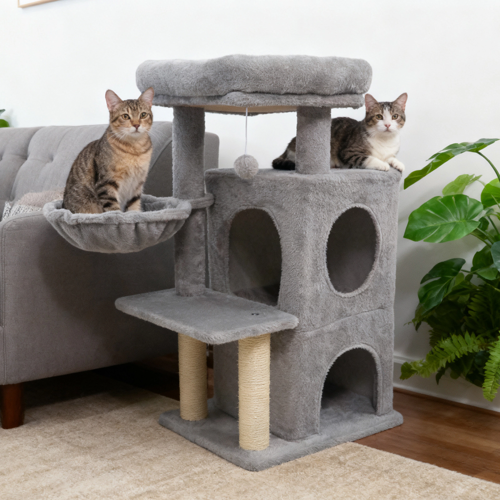 SUGIFT 33.5-in Tall 2-Tier Cat Tree Condo Tower Padded Top Perch 22-lb Capacity Each Layer 18-lb Net Weight Light Gray