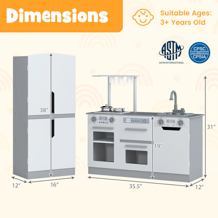 Hivvago Wooden 2 Piece Kids Kitchen Playset with Fridge and Running Water