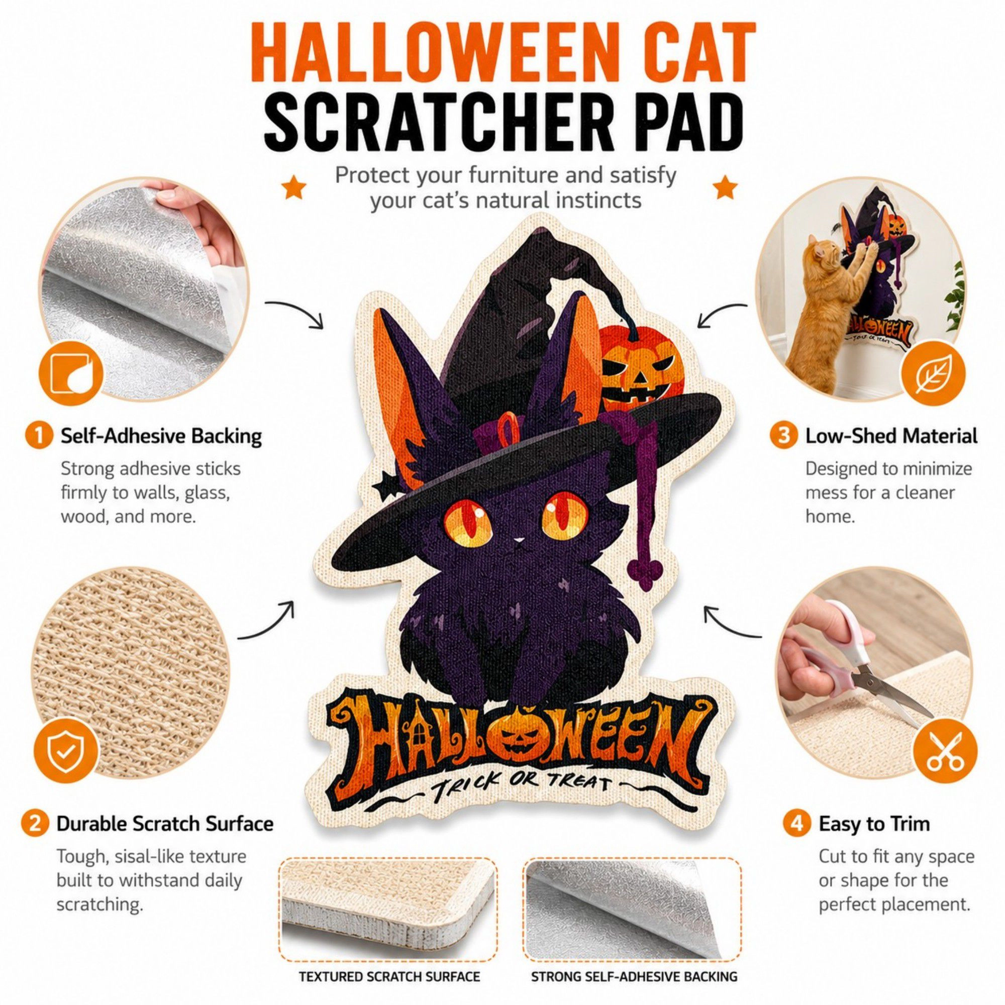 Alilang Pet Halloween Self-Adhesive Wall Furniture Cat Scratcher Pad 31.5 x 19.7