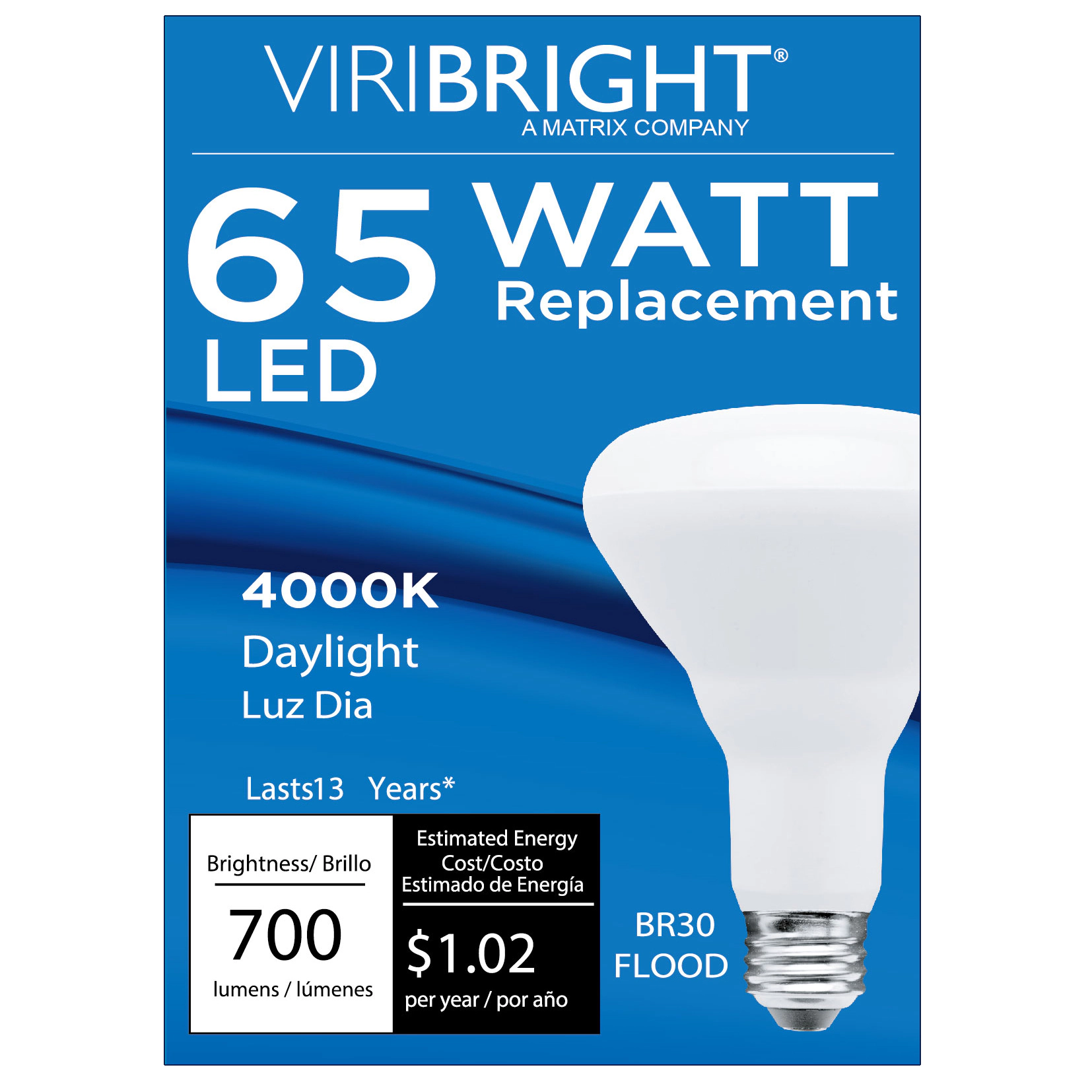 Viribright® BR30 LED Bulb, E26, Screw Base, 65W Equivalent, 700 Lumens, Dimmable, CEC, 90+ CRI, Daylight 5000K