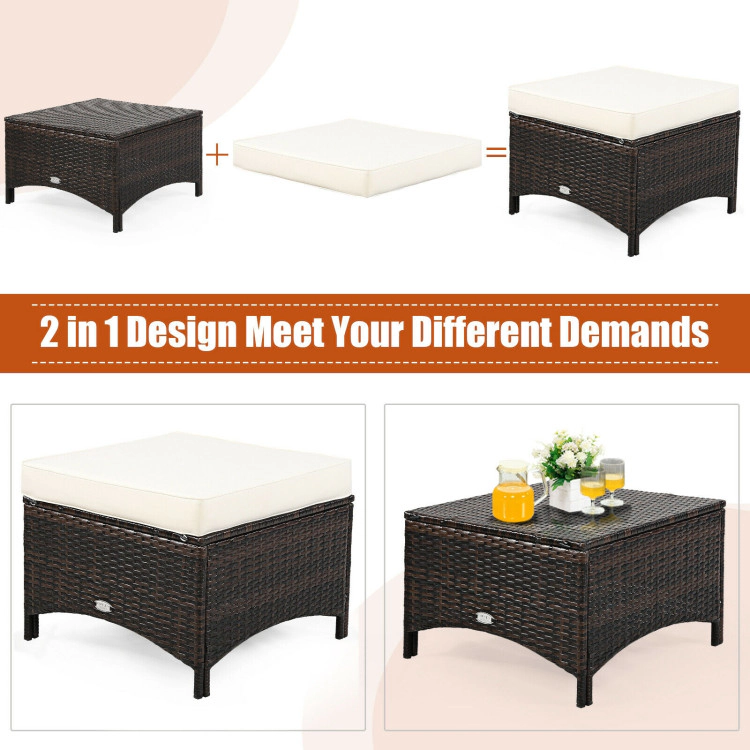 Hivvago 5 Pieces Patio Rattan Sofa Set With Cushion And Ottoman-Off White