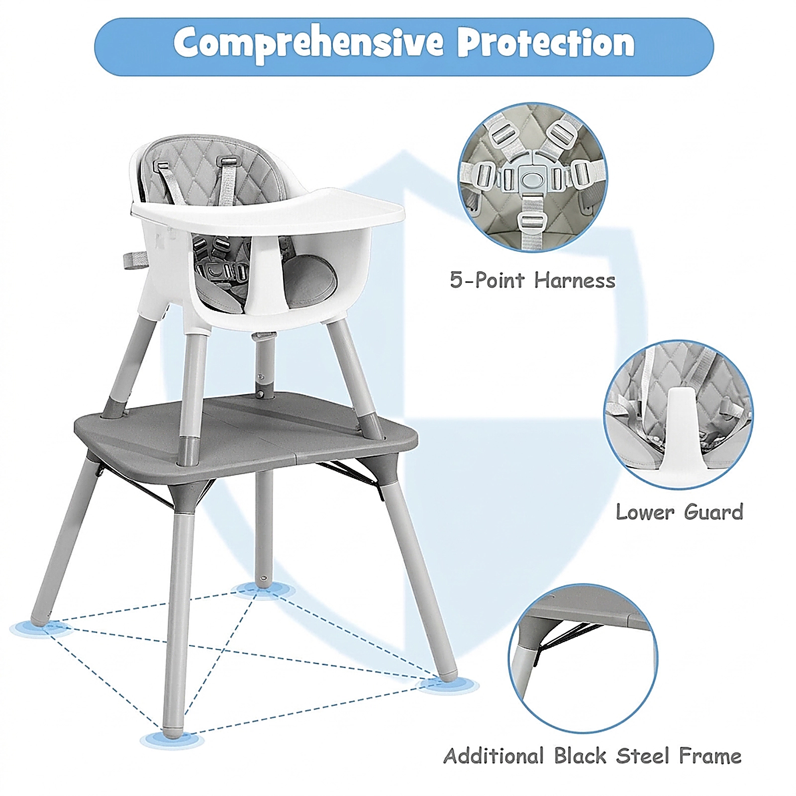 SUGIFT Gray 4-in-1 Convertible Baby High Chair and Toddler Table Set with PU Cushion 37-in Tall 33-lb Seat