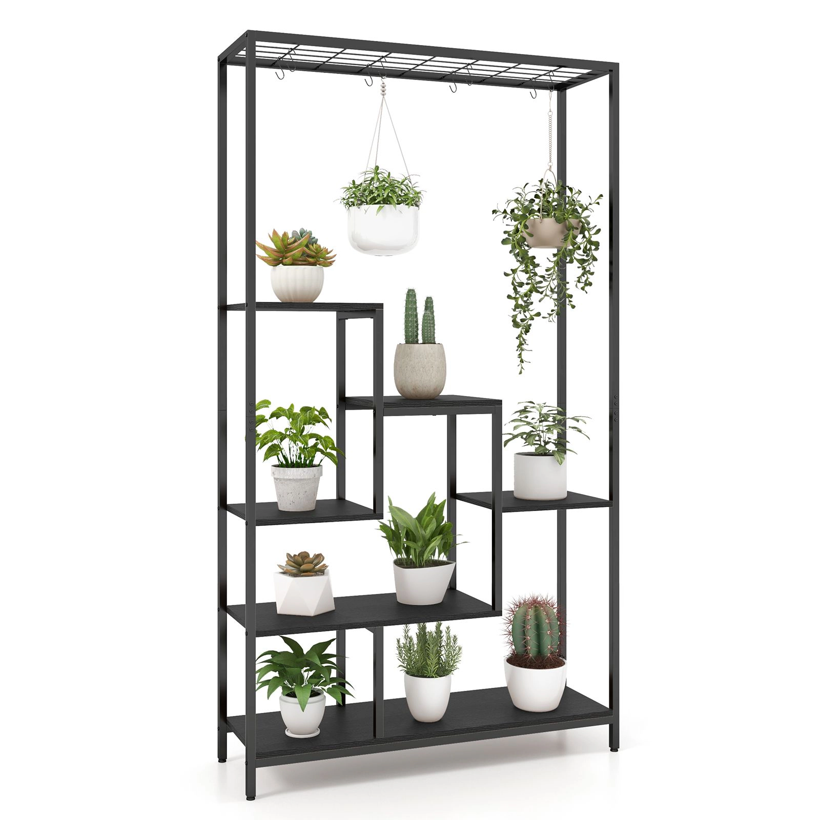 SlickBlue Unisex 71 Inch 6-Tier Tall Metal Plant Stand with Hooks