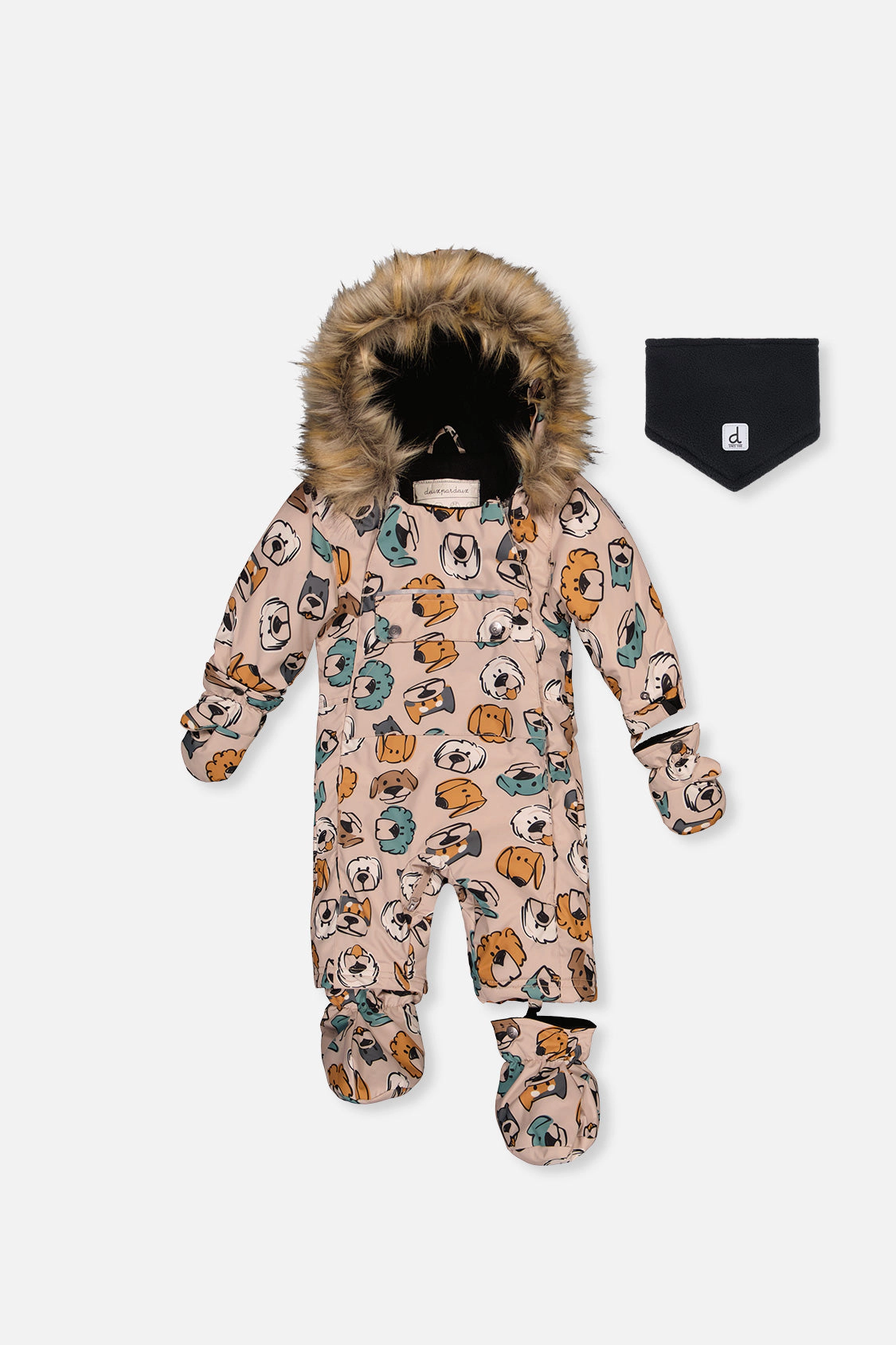 Deux par Boys Animal Print One Piece Snowsuit Adapted for Car Seats with Detachable Hood